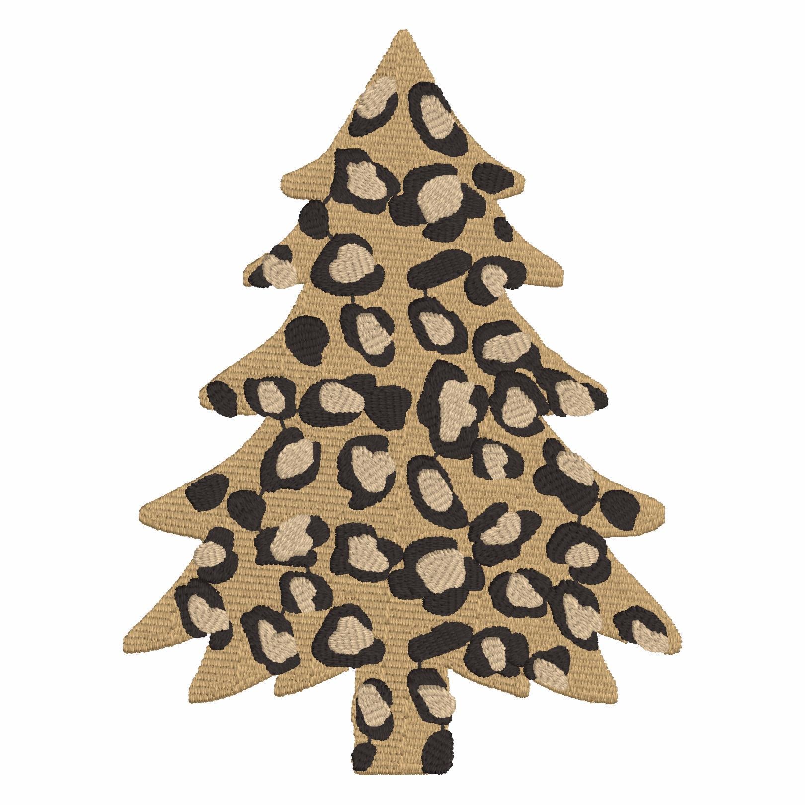 Leopard Christmas Tree Embroidery File 10 Stitch Formats Fall Animal Print Design