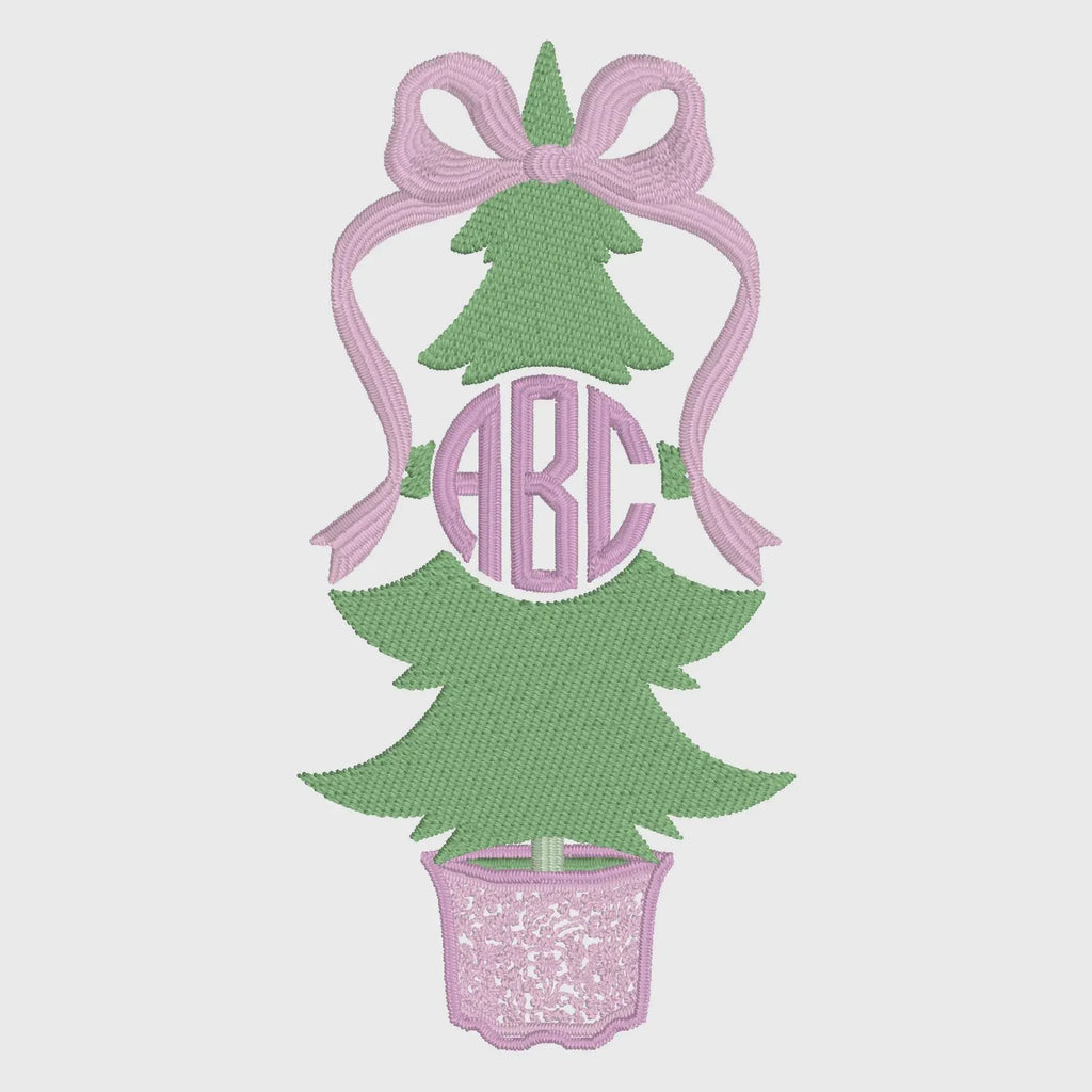 Grandmillennial Chinoiserie Coquette Bow Topped Christmas Trees Monogram Frame 2 Embroidery Designs