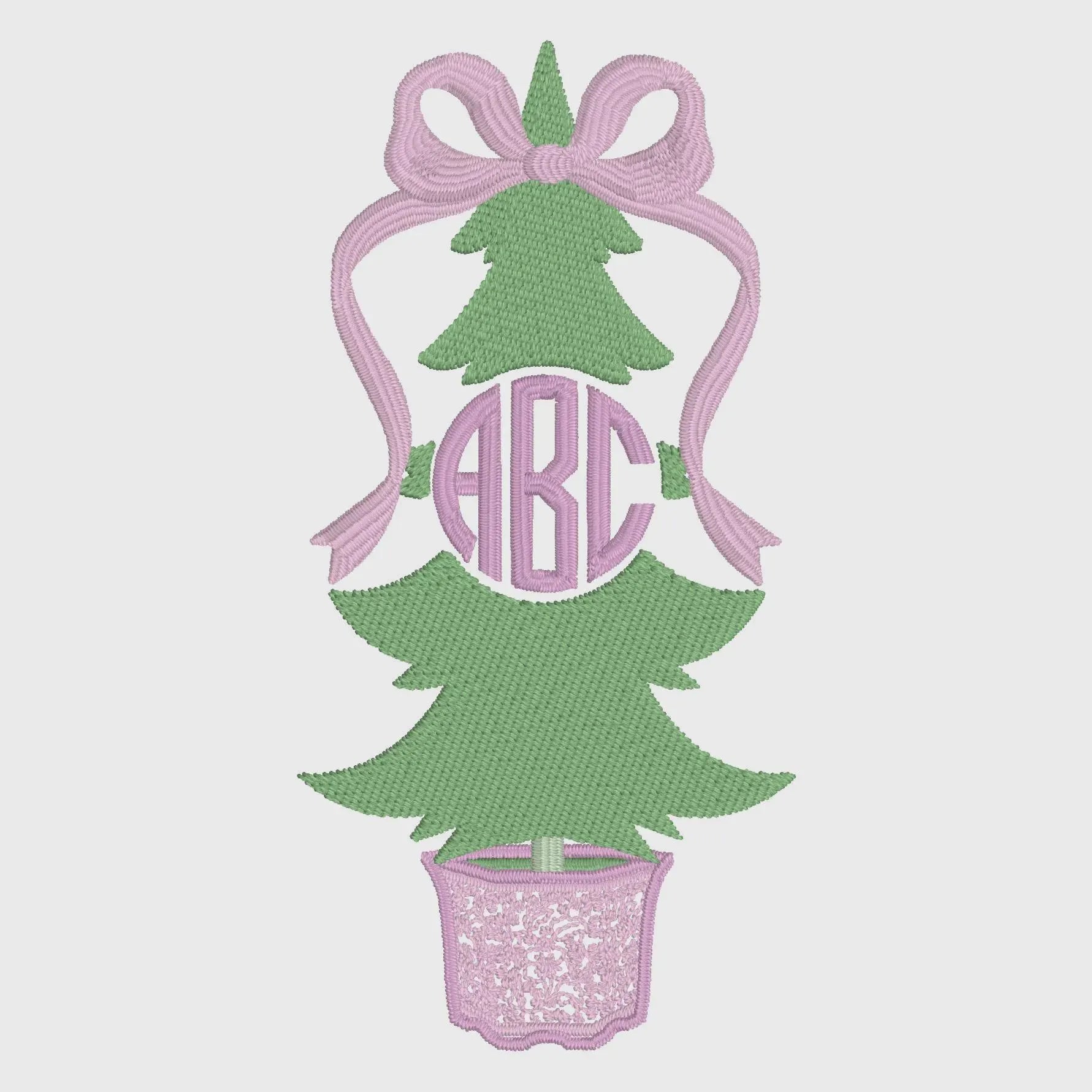 Grandmillennial Chinoiserie Coquette Bow Topped Christmas Trees Monogram Frame 2 Embroidery Designs