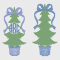 Grandmillennial Chinoiserie Coquette Bow Topped Christmas Trees Monogram Frame 2 Embroidery Designs