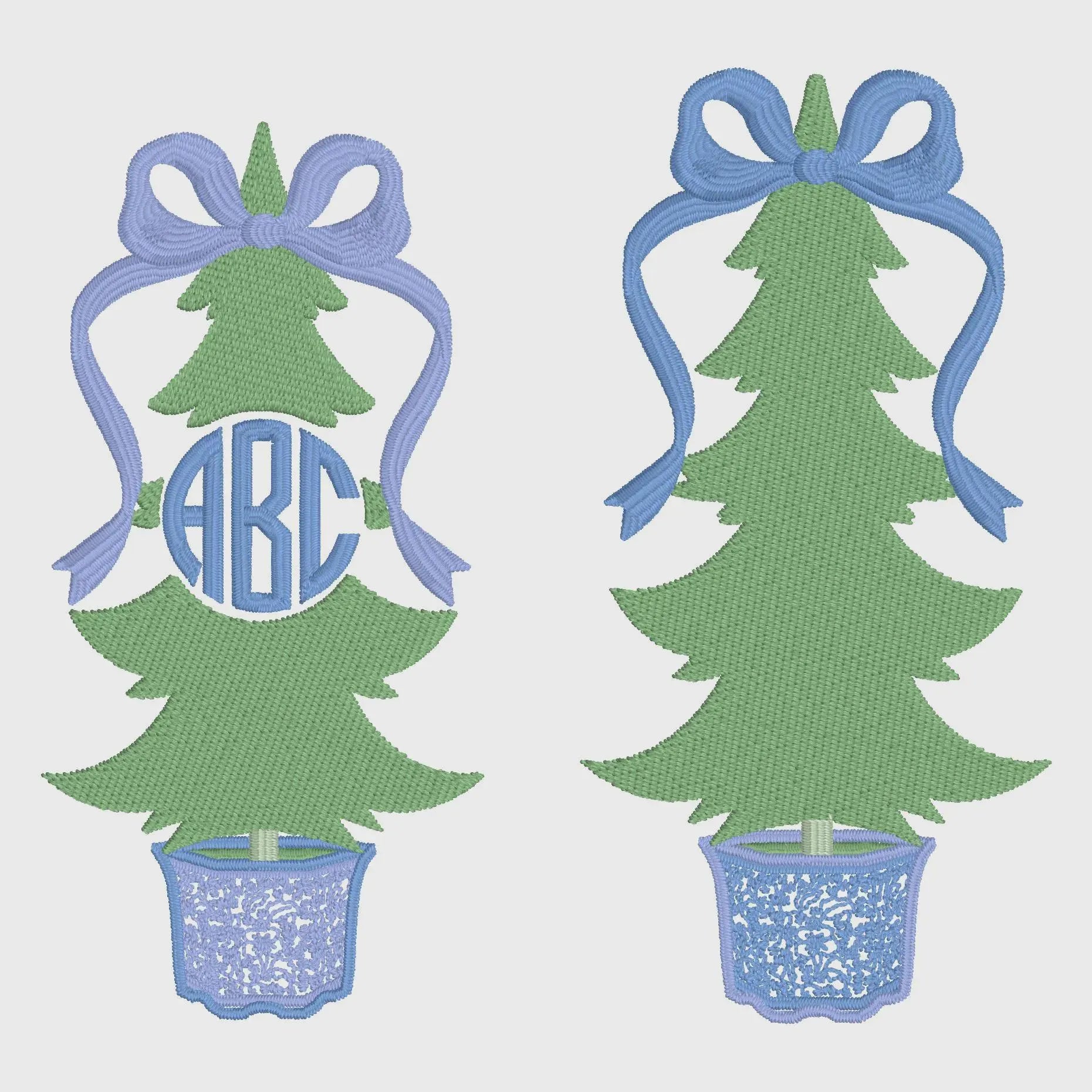 Grandmillennial Chinoiserie Coquette Bow Topped Christmas Trees Monogram Frame 2 Embroidery Designs