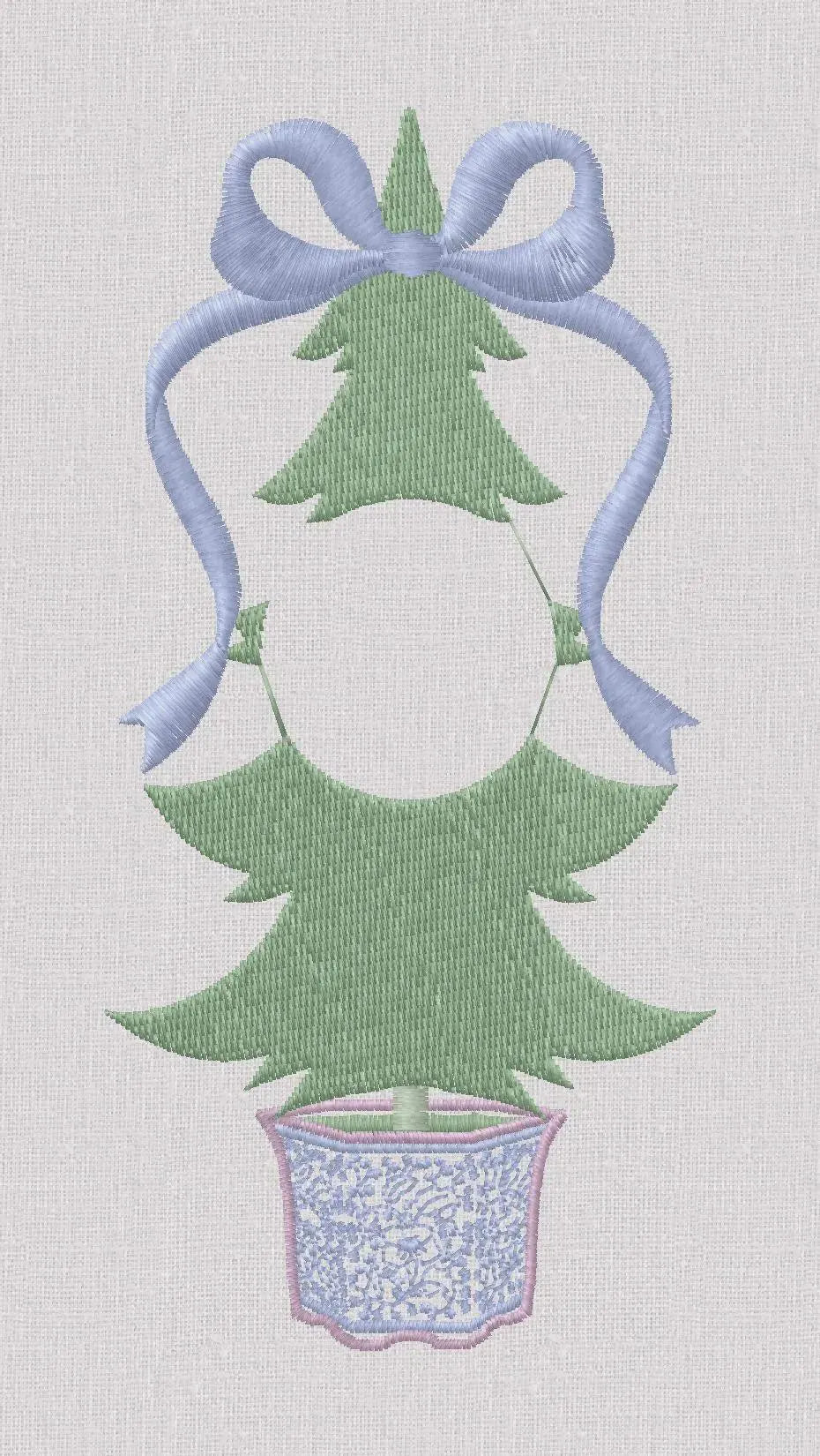 Grandmillennial Chinoiserie Coquette Bow Topped Christmas Trees Monogram Frame 2 Embroidery Designs