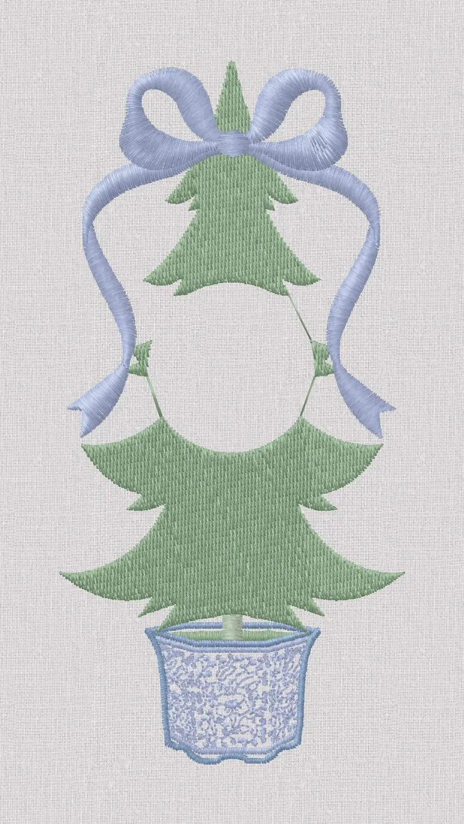 Grandmillennial Chinoiserie Coquette Bow Topped Christmas Trees Monogram Frame 2 Embroidery Designs