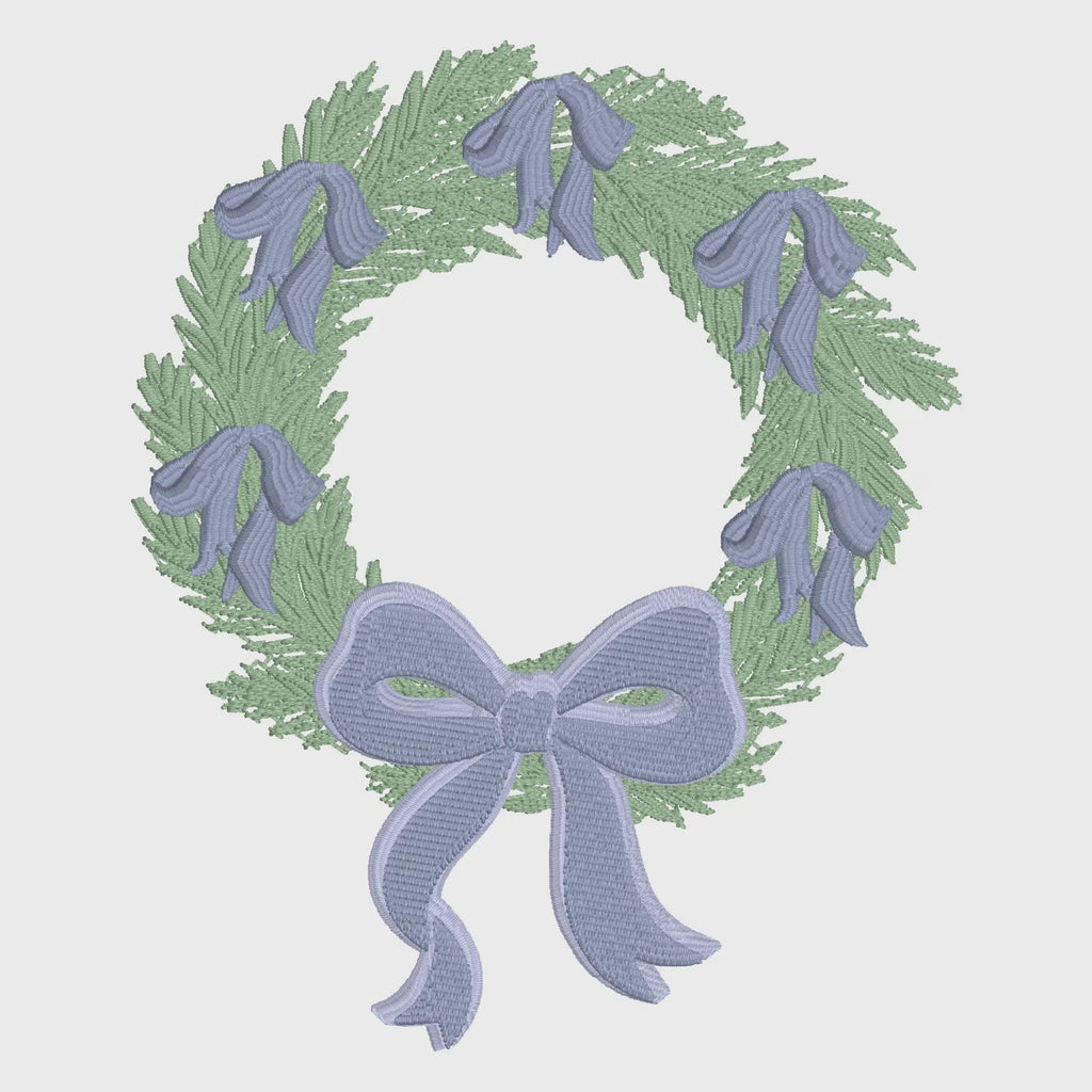 Christmas Wreath Monogram Frame Embroidery Design: Bow Stitch File (2 Sizes, 4" & 5")