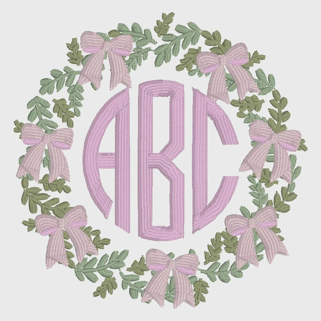 Grandmillennial Wreath Embroidery Design: Coquette Bow Monogram Frame (4 Inch, 10 Formats, Instant Download)