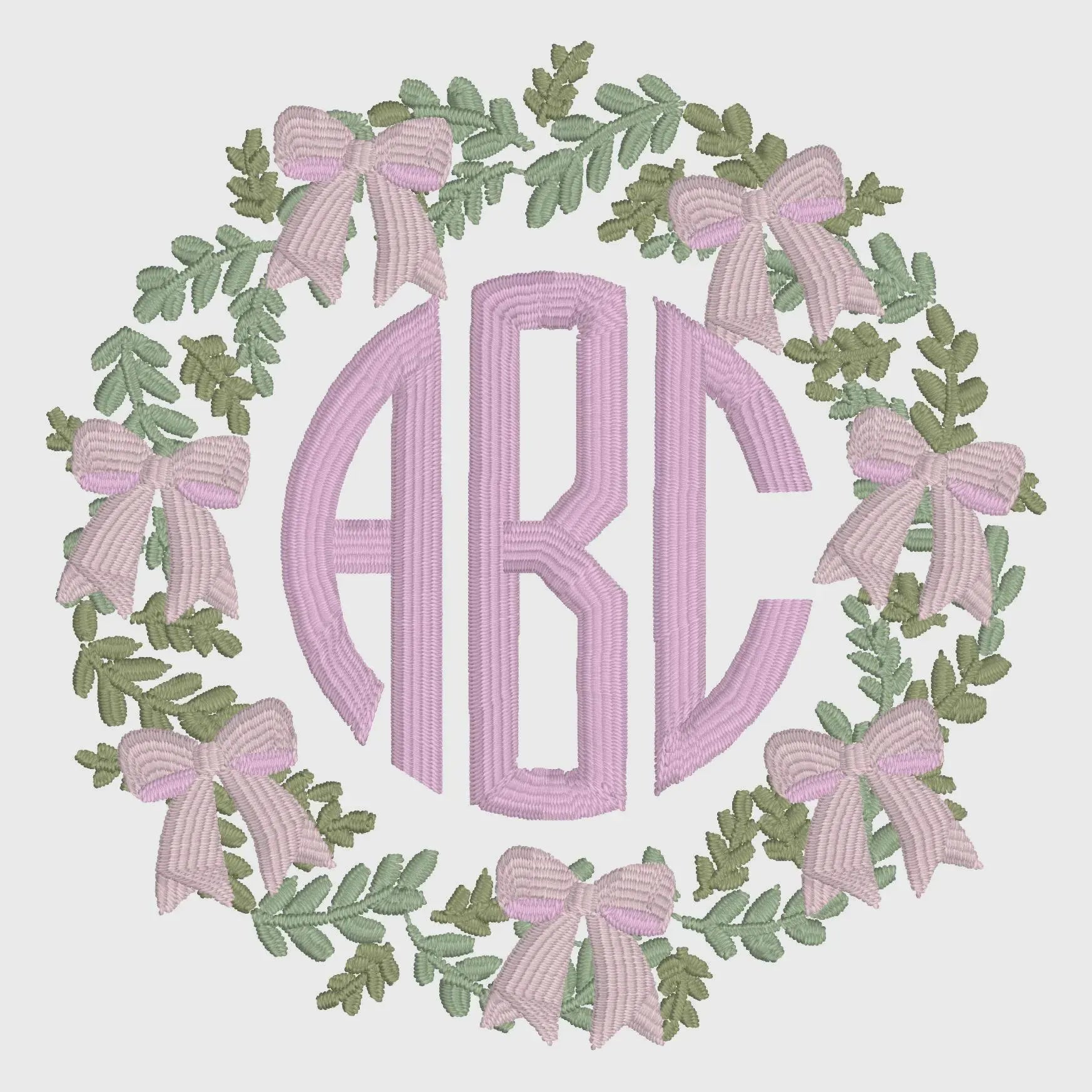 Grandmillennial Wreath Embroidery Design: Coquette Bow Monogram Frame (4 Inch, 10 Formats, Instant Download)
