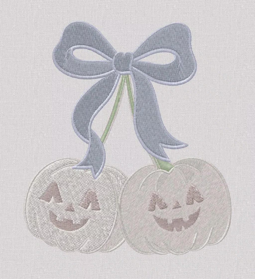 Pumpkin Cherries Coquette Bow Embroidery File: Fall Stitch Design (10 Formats)
