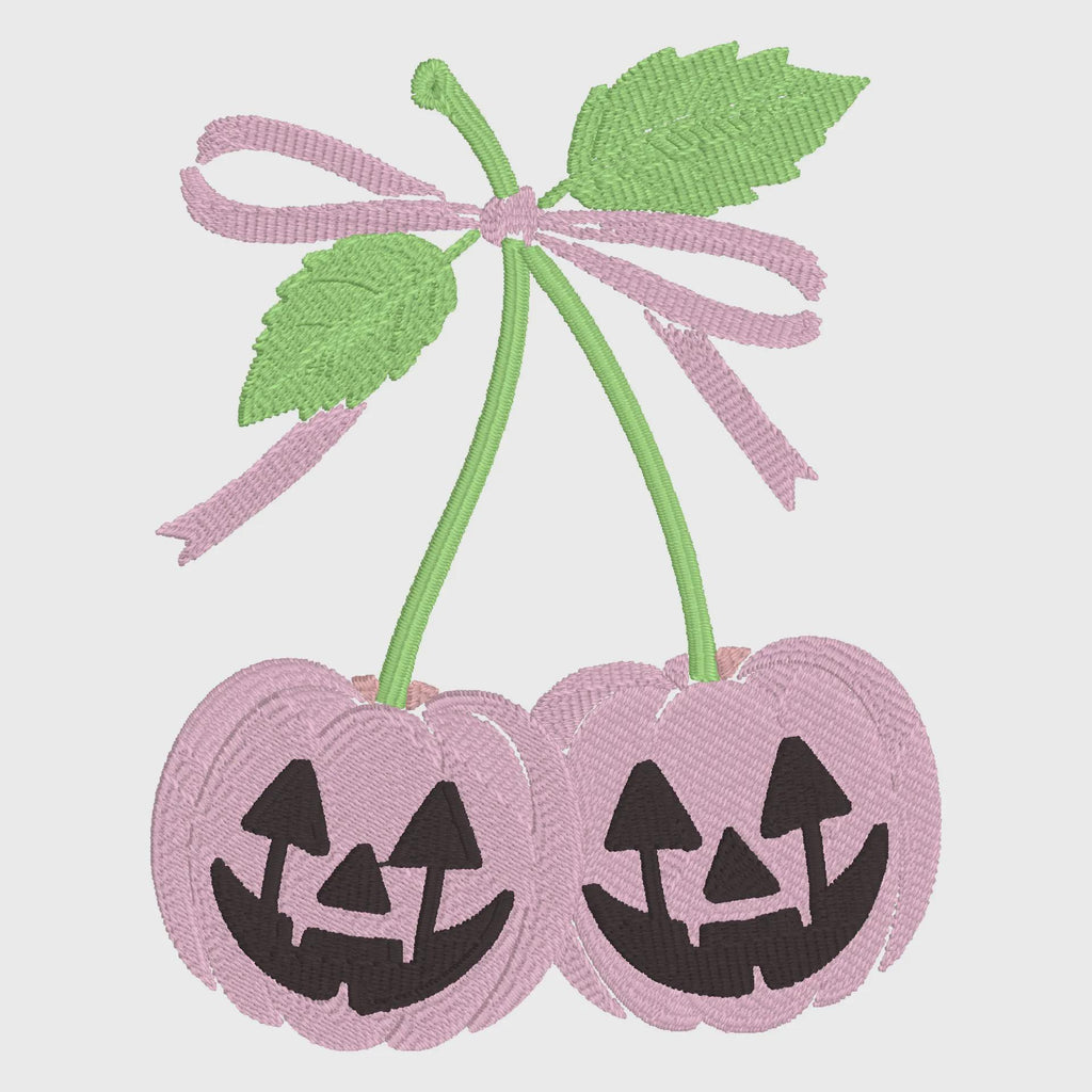 Pumpkin Cherries Embroidery File: Fall Coquette Bow Design (10 Formats)