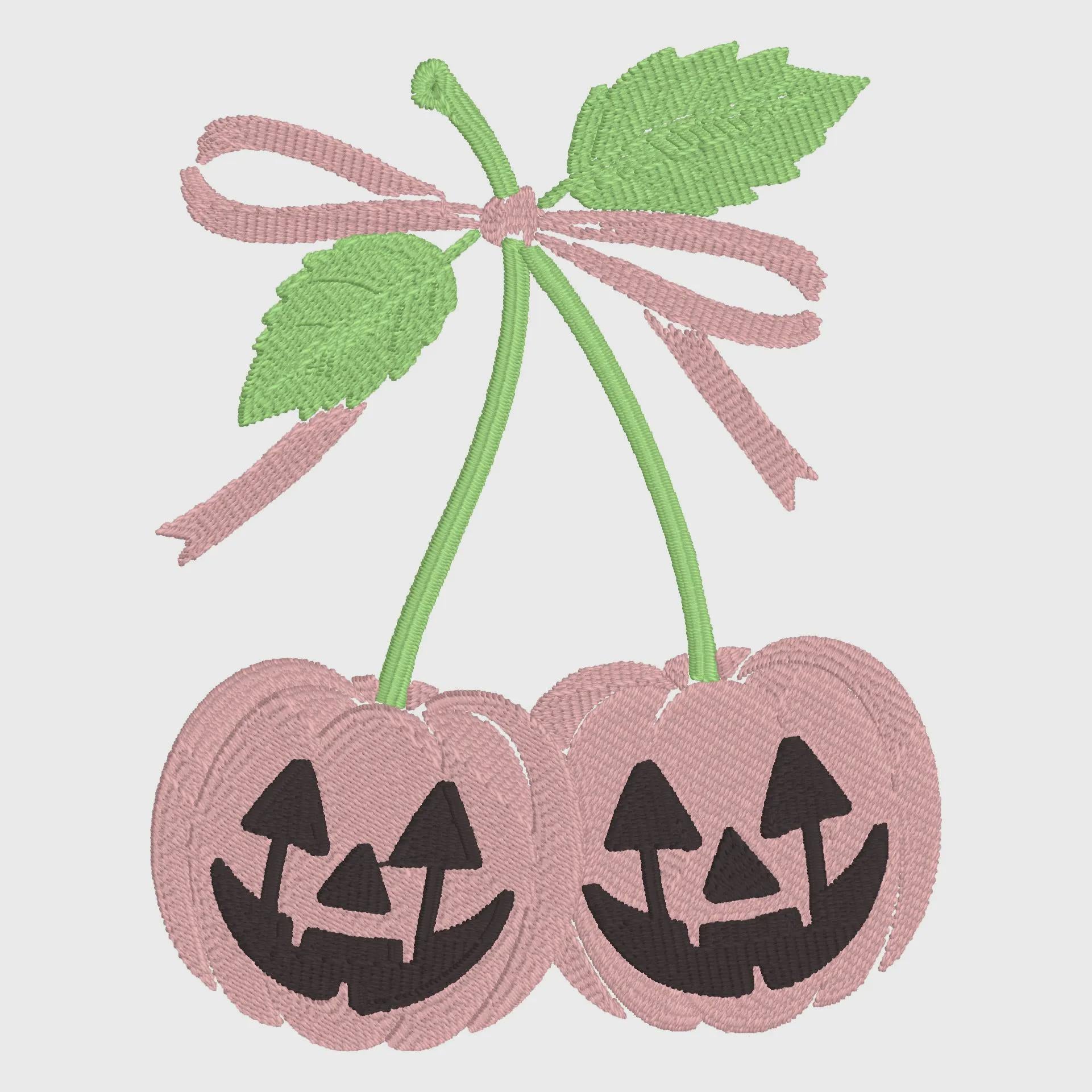 Pumpkin Cherries Embroidery File: Fall Coquette Bow Design (10 Formats)