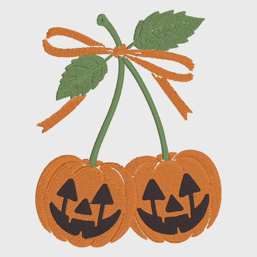 Pumpkin Cherries Embroidery File: Fall Coquette Bow Design (10 Formats)
