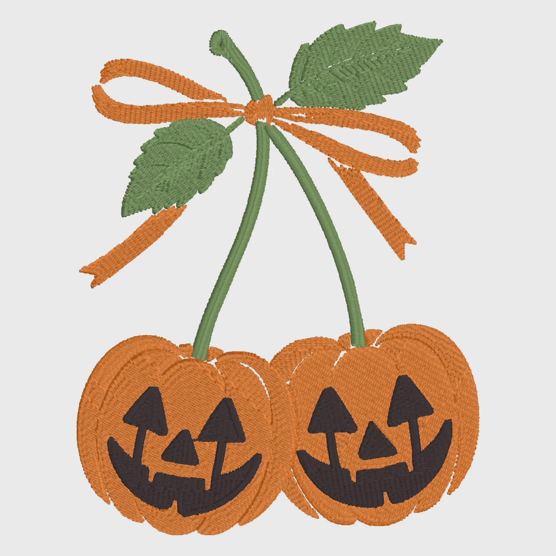 Pumpkin Cherries Embroidery File: Fall Coquette Bow Design (10 Formats)