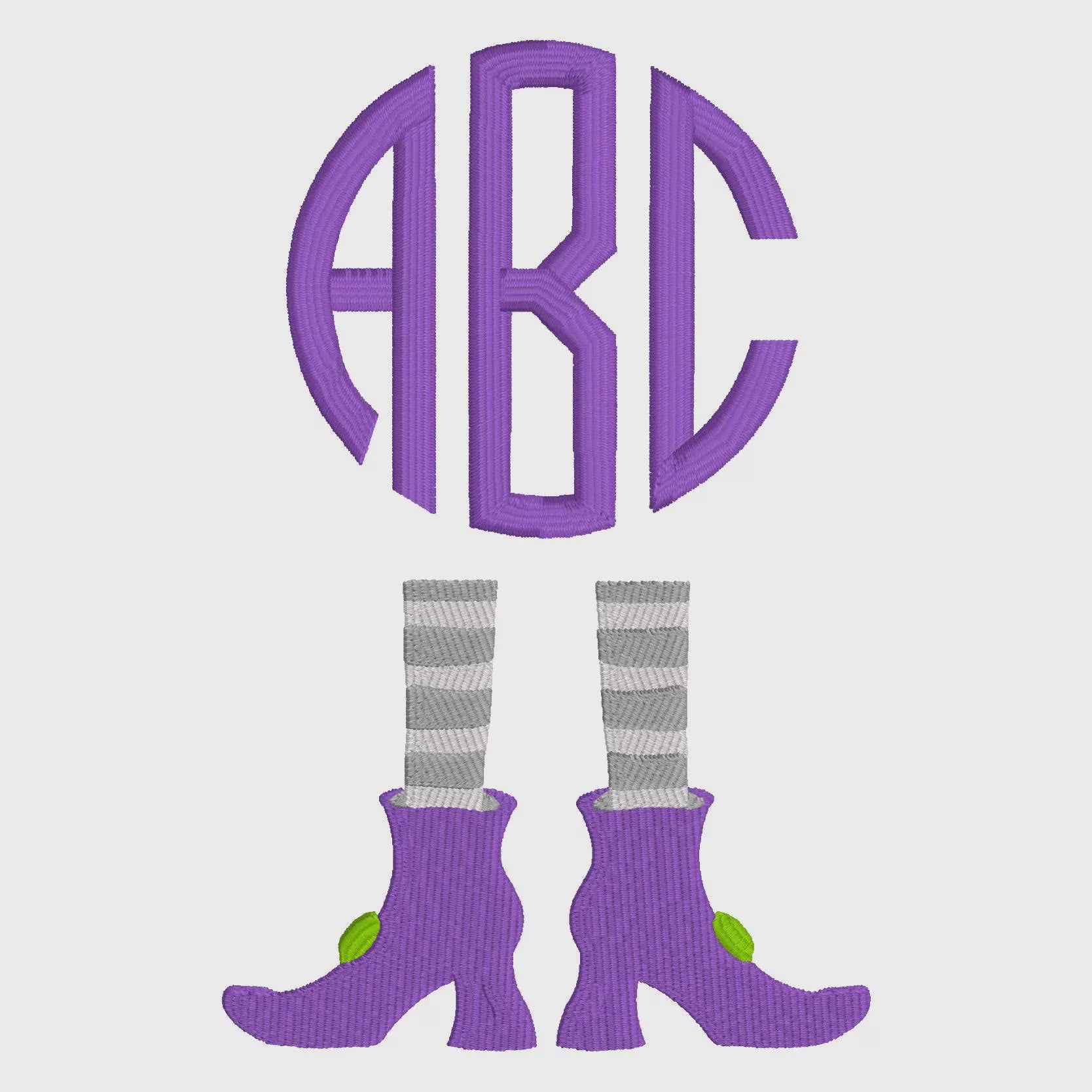 Striped Witch Feet Embroidery Design: Halloween Monogram Topper (10 Stitch Formats)