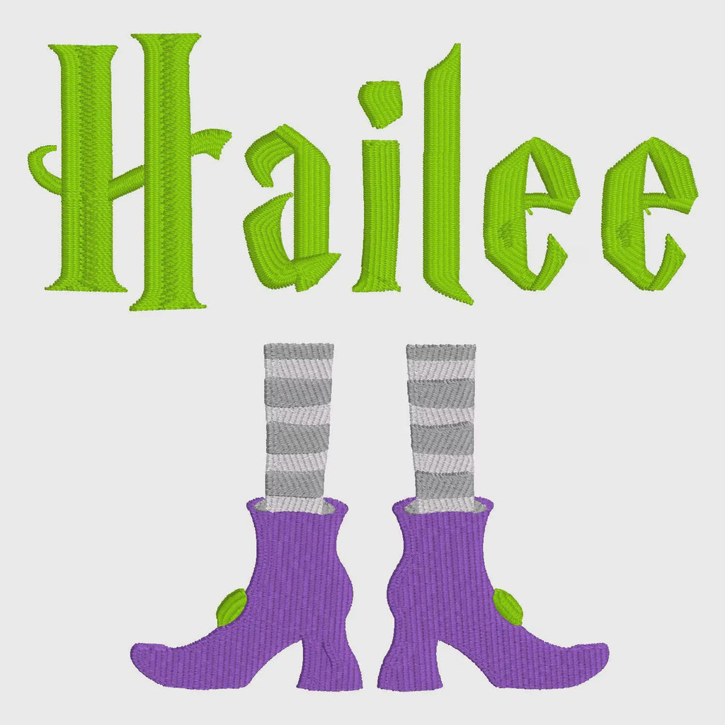 Striped Witch Feet Embroidery Design: Halloween Monogram Topper (10 Stitch Formats)