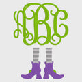 Striped Witch Feet Embroidery Design: Halloween Monogram Topper (10 Stitch Formats)