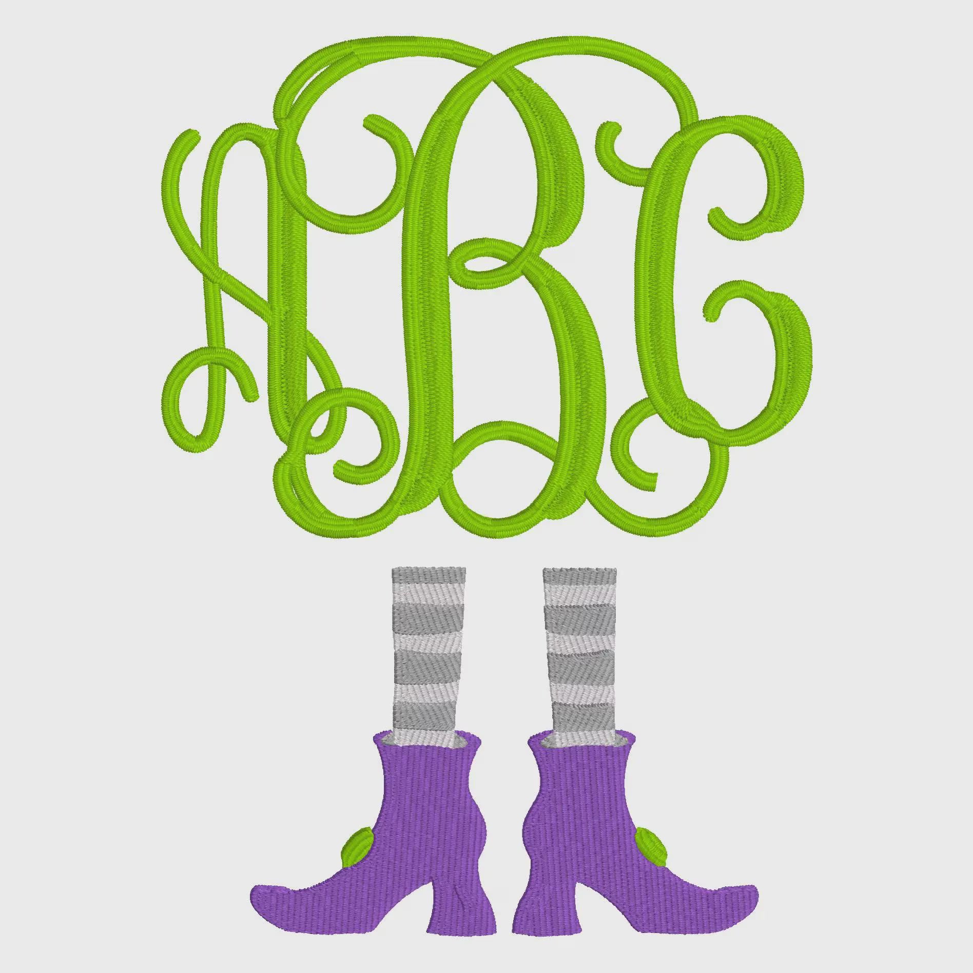 Striped Witch Feet Embroidery Design: Halloween Monogram Topper (10 Stitch Formats)