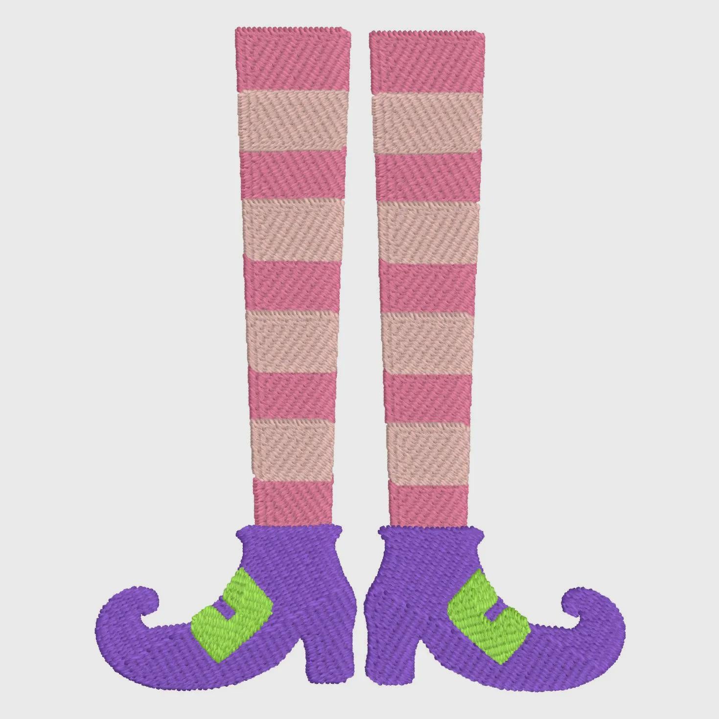 2 Sizes Striped Witch Legs Embroidery Design: Halloween Monogram Frame (10 Formats)