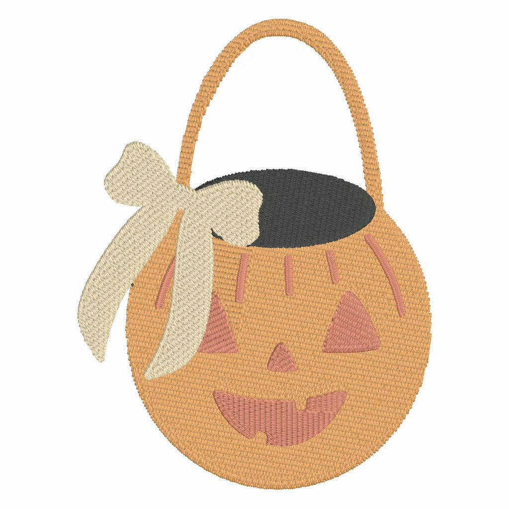 JackOLantern Pumpkin Embroidery Design: Halloween Trick or Treat Bag, Coquette Bow (2 Sizes)