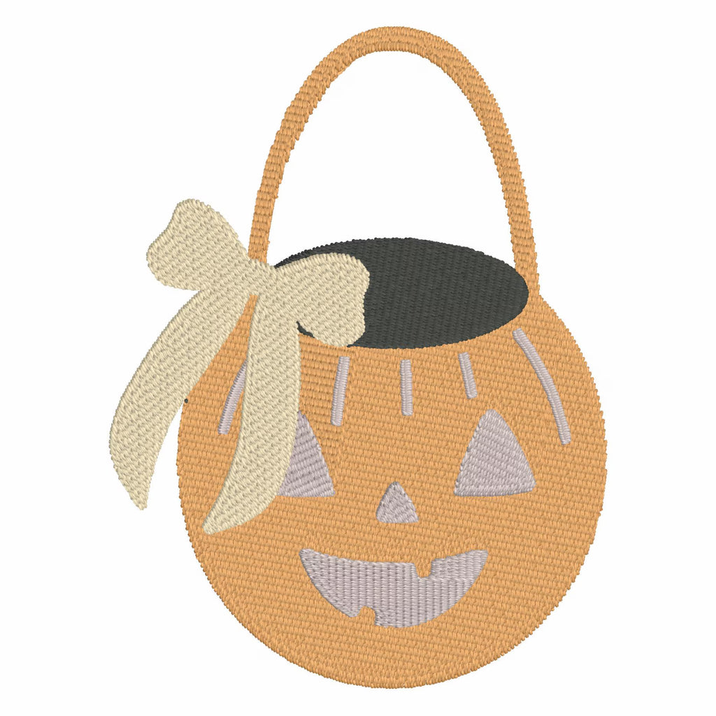 JackOLantern Pumpkin Embroidery Design: Halloween Trick or Treat Bag, Coquette Bow (2 Sizes)