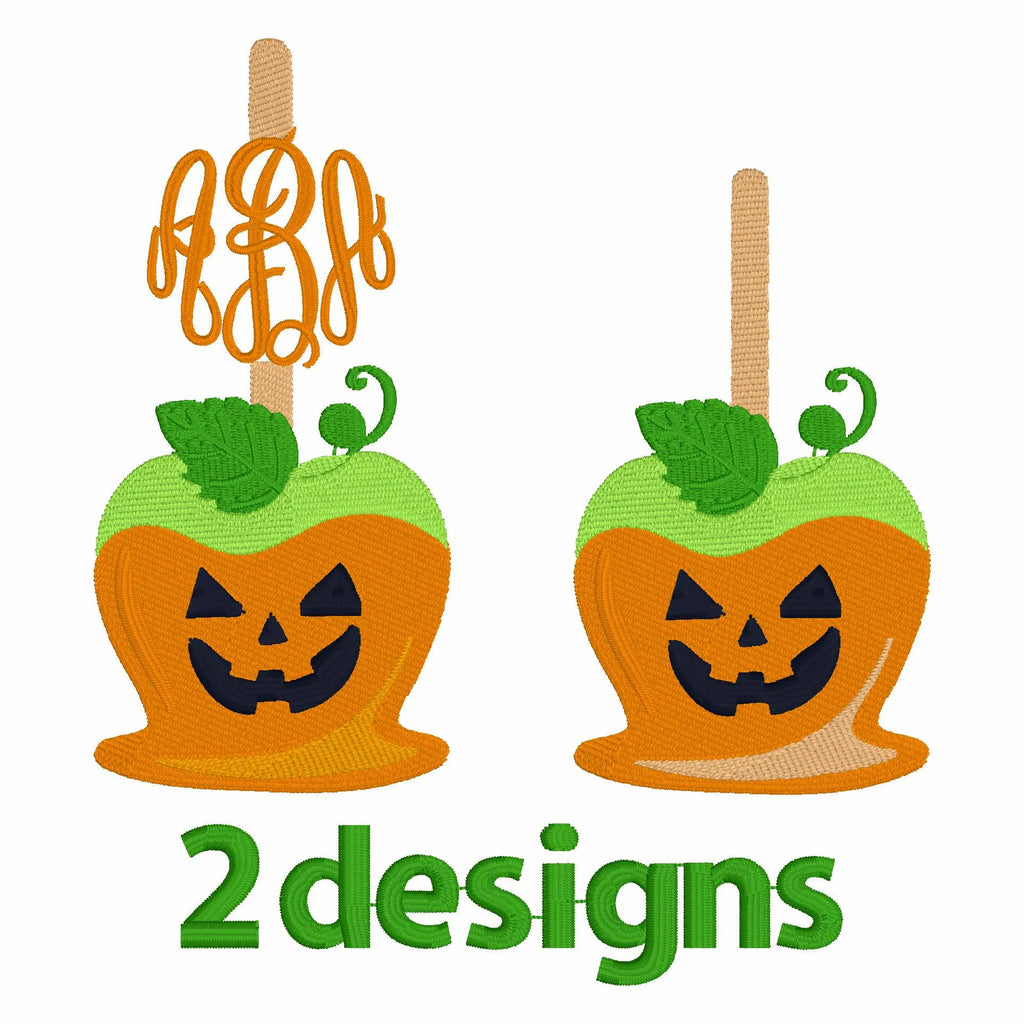 Pumpkin Candy Apple Embroidery File: Jack O' Lantern Monogram Frame (4 inch)