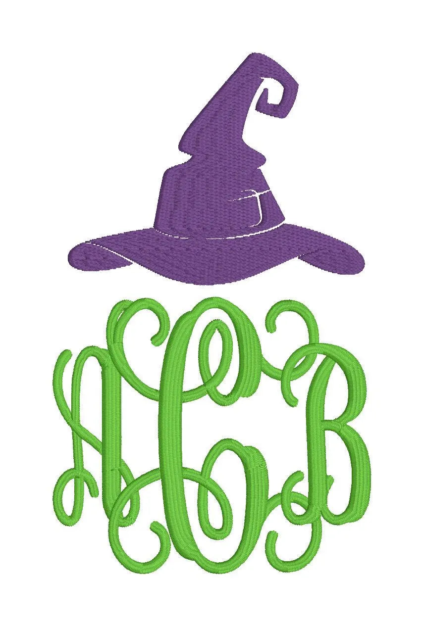 Witch's Hat Halloween Monogram or Name Topper Embroidery File Instant Download
