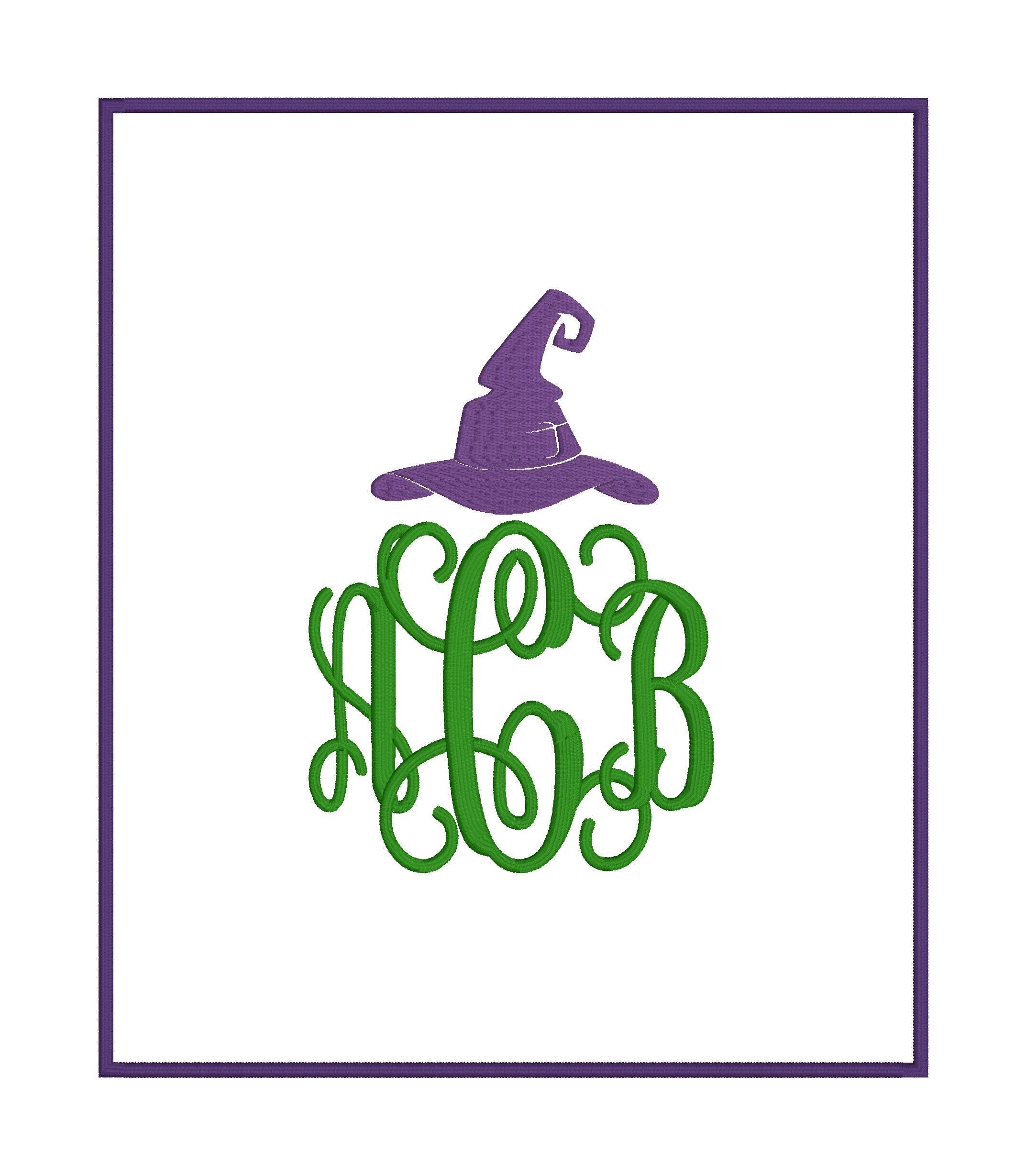 Witch's Hat Halloween Monogram or Name Topper Embroidery File Instant Download