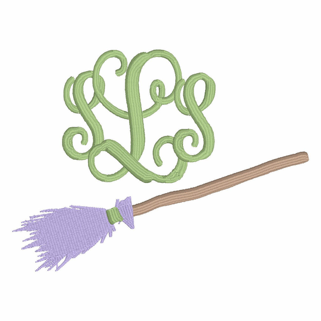 Witch Broom Embroidery Design: Halloween Monogram Frame (10 Stitch Formats)