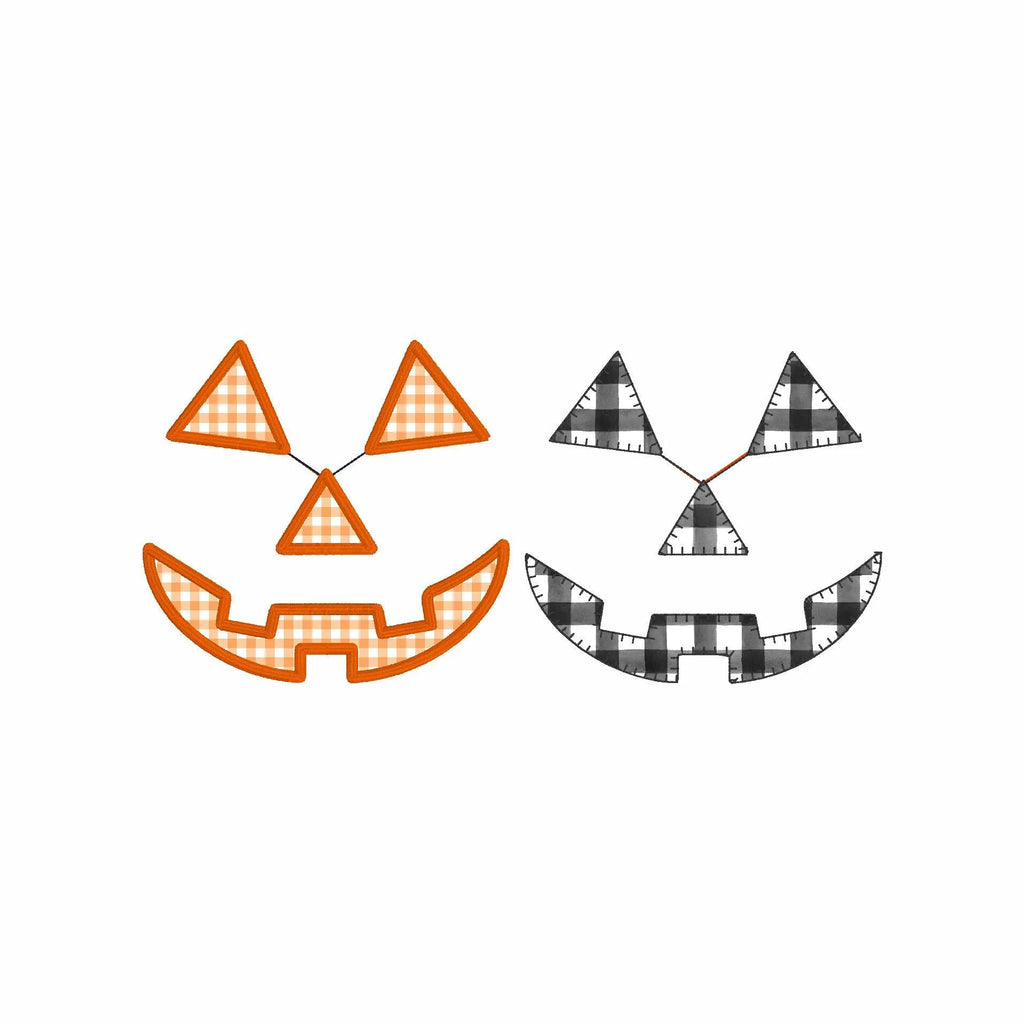 Jack-o'-Lantern Pumpkin Face Appliques: Halloween Embroidery File (4 inch, 2 Designs, 10 Formats)