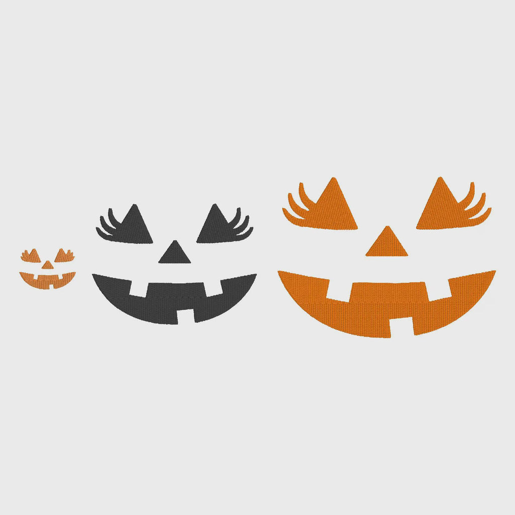Jack-o'-Lantern Pumpkin Face Appliques: Halloween Embroidery File (4 inch, 2 Designs, 10 Formats)