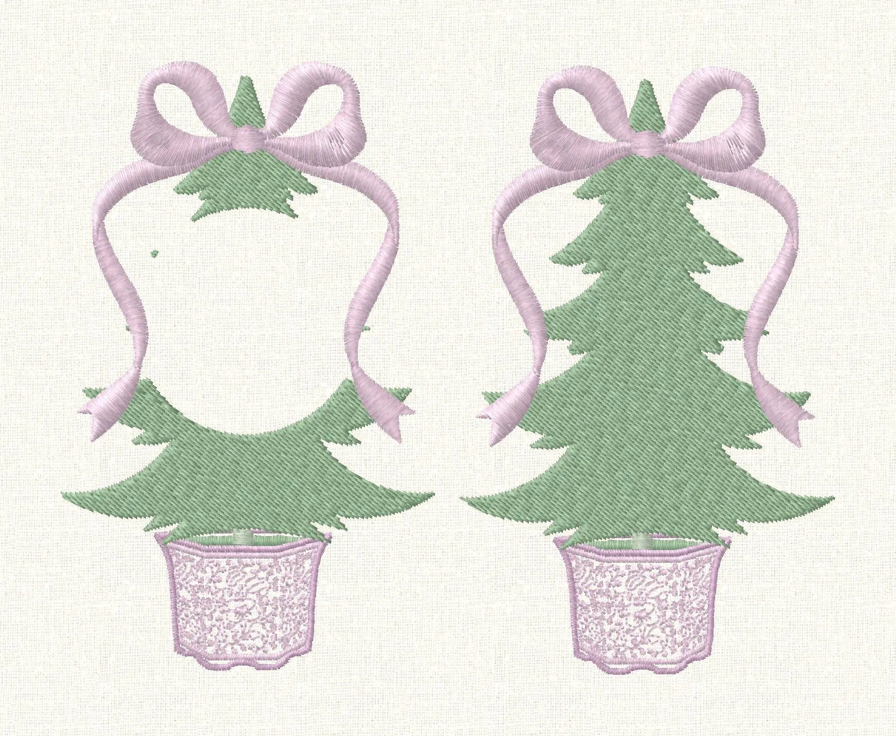 Chinoiserie Christmas Tree Embroidery Designs: Monogram Frame, Bow Topped (4 inch)