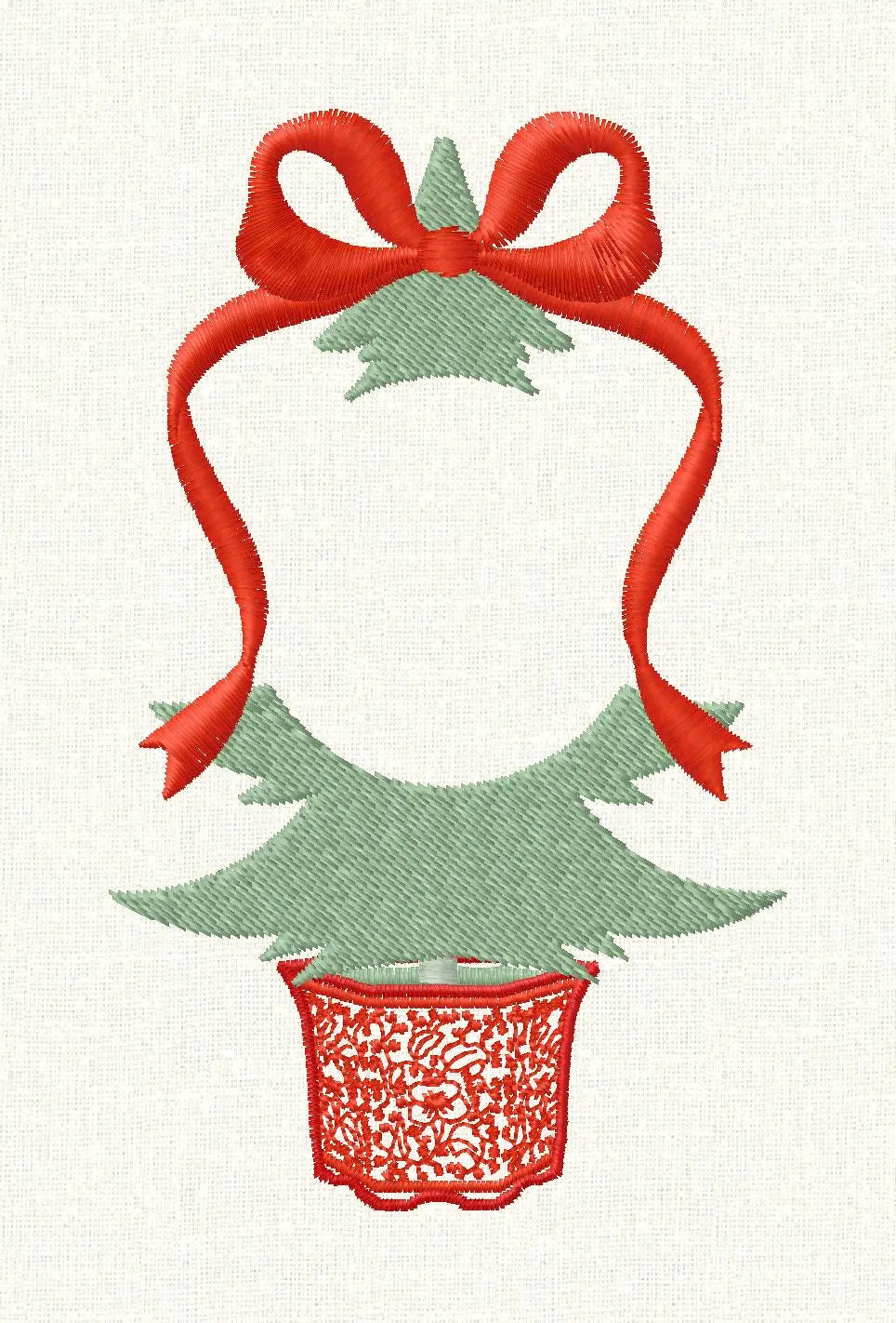 Chinoiserie Christmas Tree Embroidery Designs: Monogram Frame, Bow Topped (4 inch)