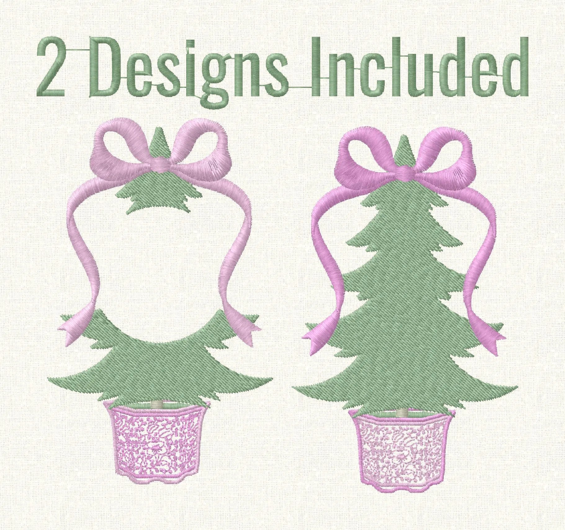 Chinoiserie Christmas Tree Embroidery Designs: Monogram Frame, Bow Topped (4 inch)