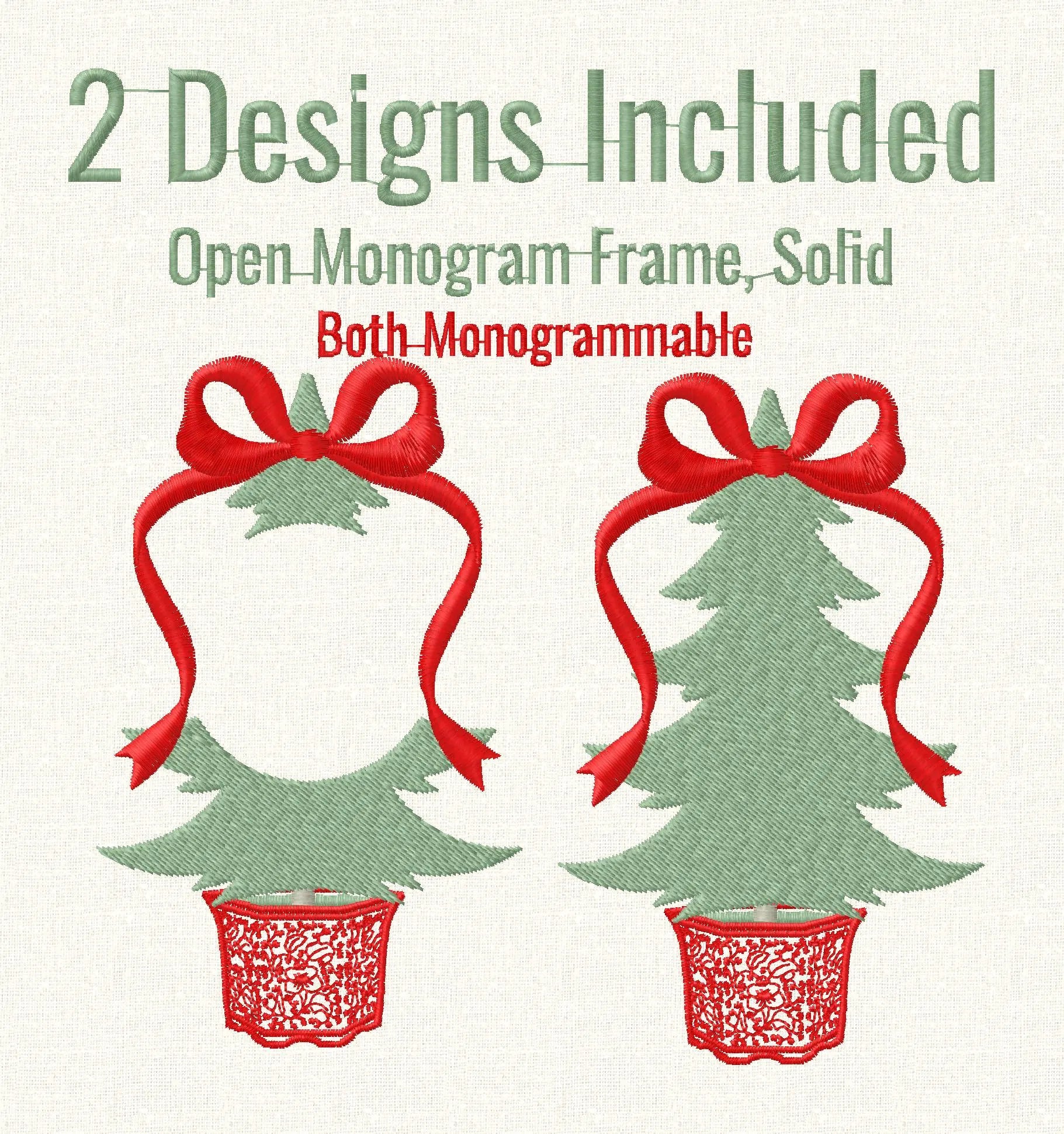 Chinoiserie Christmas Tree Embroidery Designs: Monogram Frame, Bow Topped (4 inch)