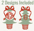 Chinoiserie Christmas Tree Embroidery Designs: Monogram Frame, Bow Topped (4 inch)