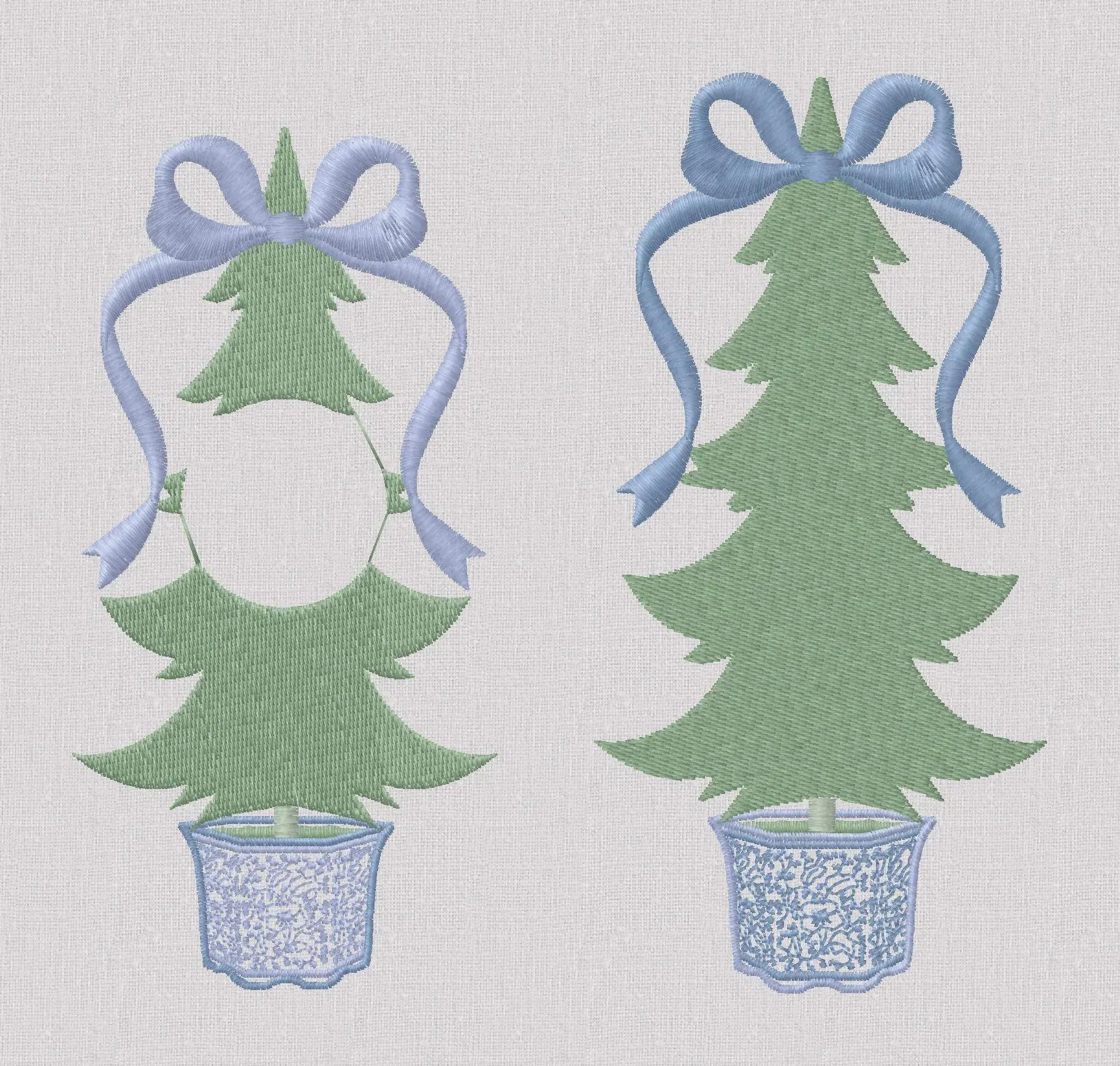 Grandmillennial Chinoiserie Coquette Bow Topped Christmas Trees Monogram Frame 2 Embroidery Designs