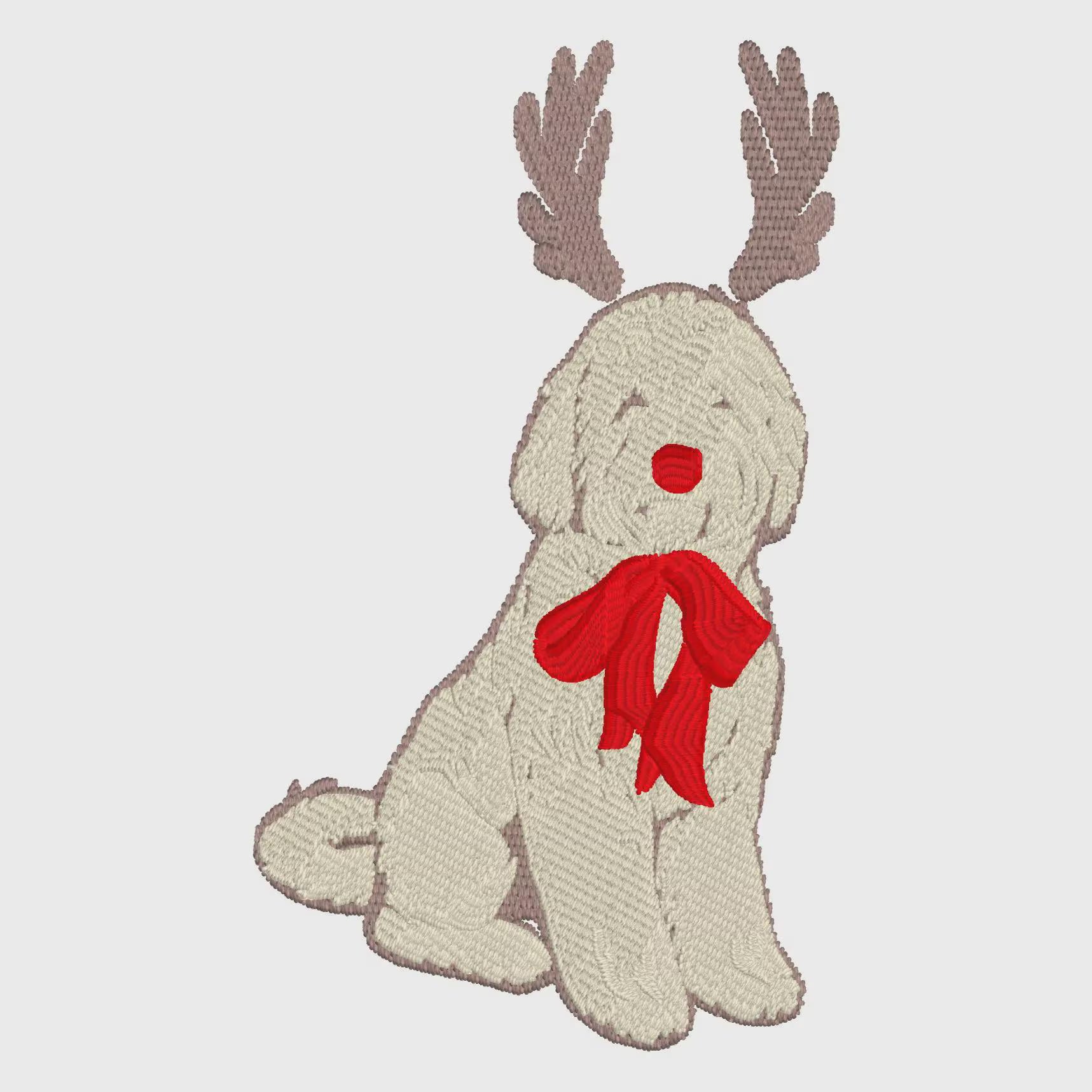 Christmas Reindeer Golden Doodle Dog 4 inch Embroidery Design 10 Stitch Formats Instant Download