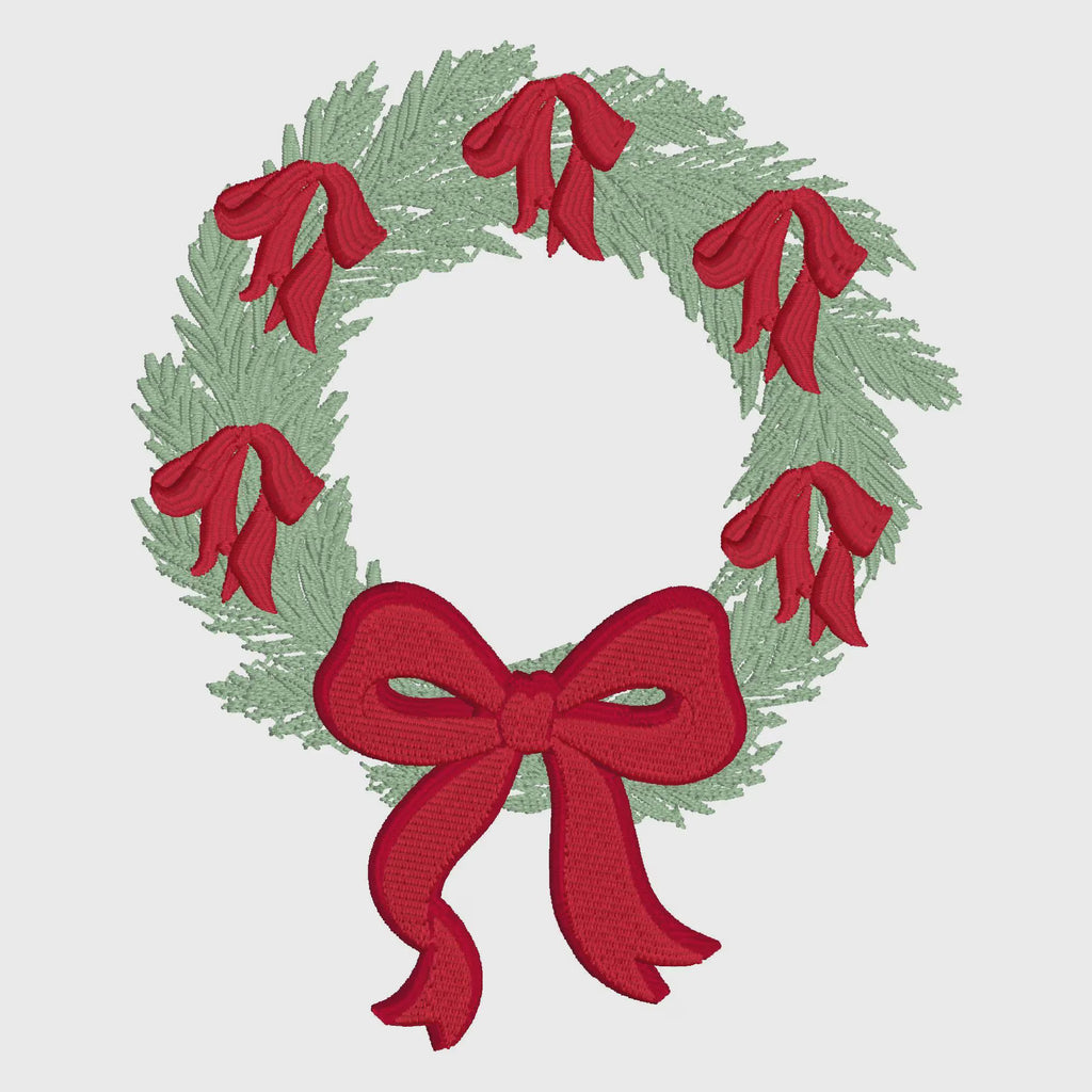 Christmas Wreath Monogram Frame Embroidery Design: Bow Stitch File (2 Sizes, 4" & 5")