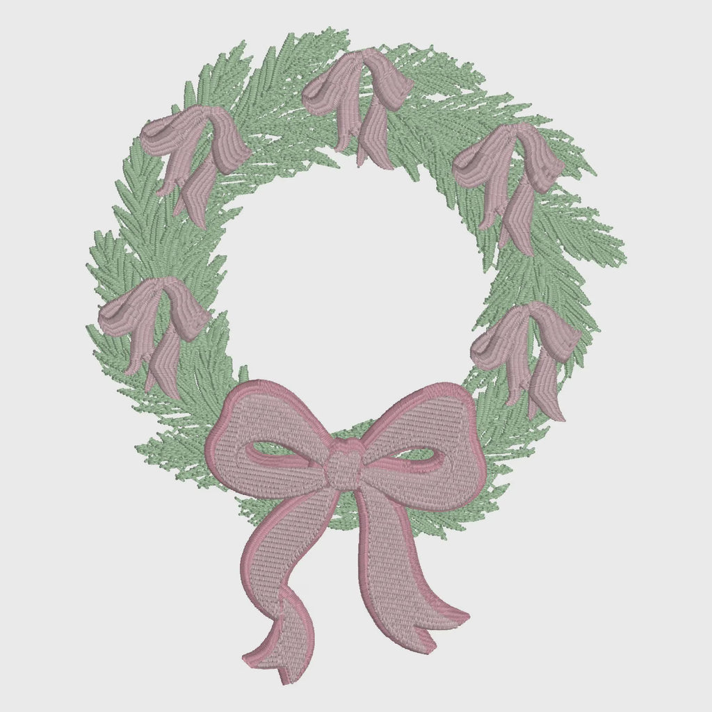 Christmas Wreath Monogram Frame Embroidery Design: Bow Stitch File (2 Sizes, 4" & 5")