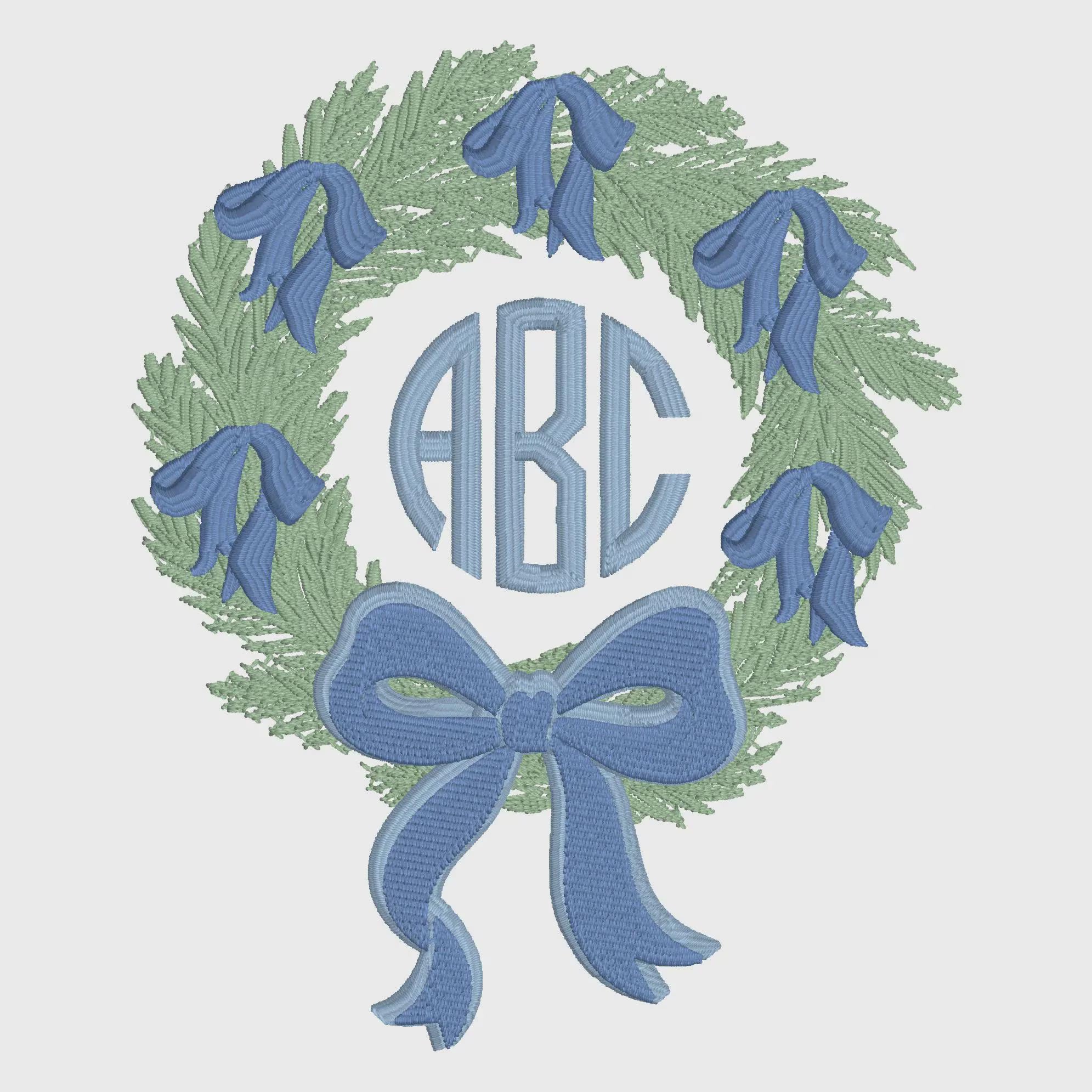 Christmas Wreath Monogram Frame Embroidery Design: Bow Stitch File (2 Sizes, 4" & 5")