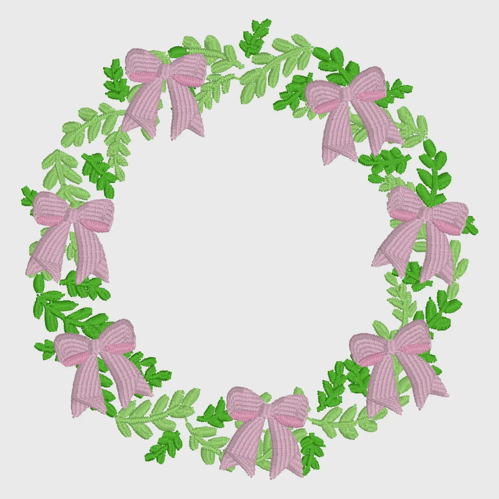 Grandmillennial Wreath Embroidery Design: Coquette Bow Monogram Frame (4 Inch, 10 Formats, Instant Download)