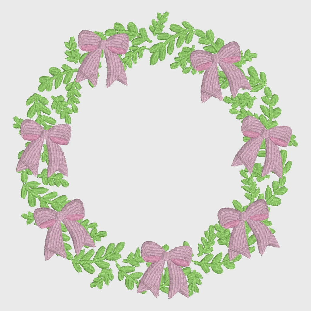 Grandmillennial Wreath Embroidery Design: Coquette Bow Monogram Frame (4 Inch, 10 Formats, Instant Download)