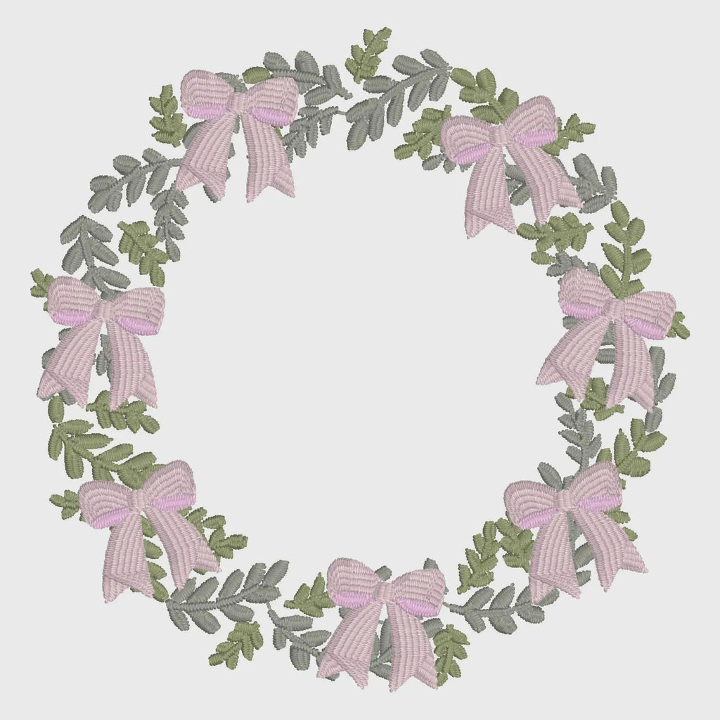 Grandmillennial Wreath Embroidery Design: Coquette Bow Monogram Frame (4 Inch, 10 Formats, Instant Download)