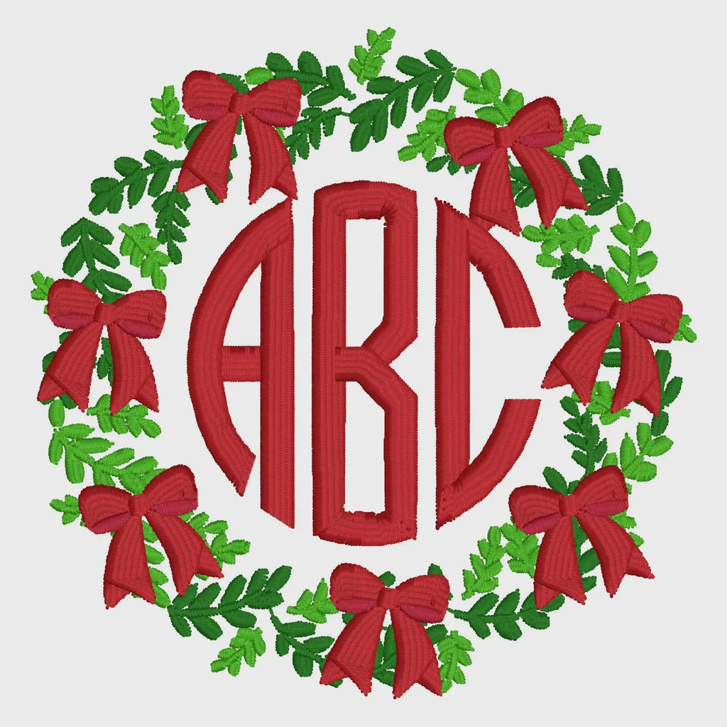 Grandmillennial Wreath Embroidery Design: Coquette Bow Monogram Frame (4 Inch, 10 Formats, Instant Download)