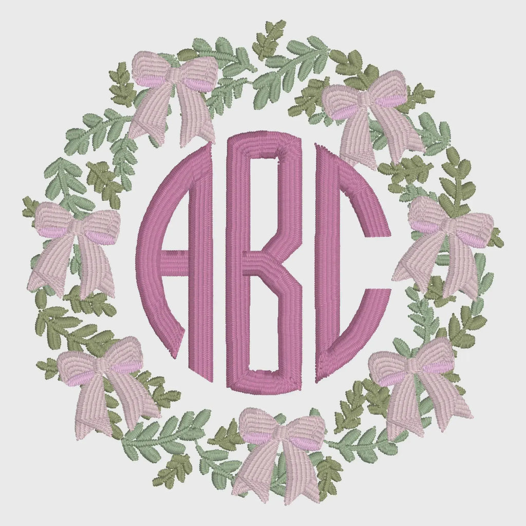 Grandmillennial Wreath Embroidery Design: Coquette Bow Monogram Frame (4 Inch, 10 Formats, Instant Download)
