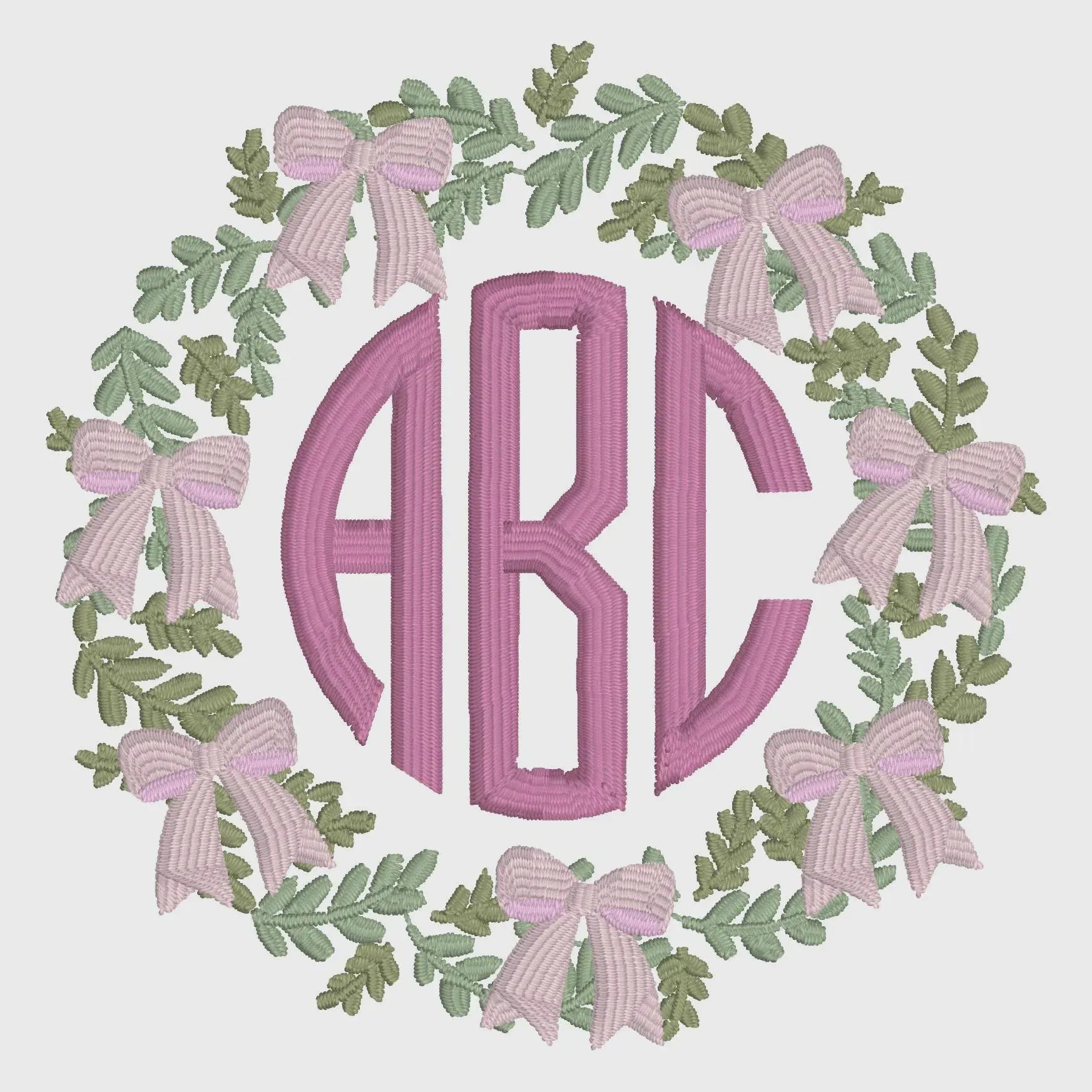 Grandmillennial Wreath Embroidery Design: Coquette Bow Monogram Frame (4 Inch, 10 Formats, Instant Download)