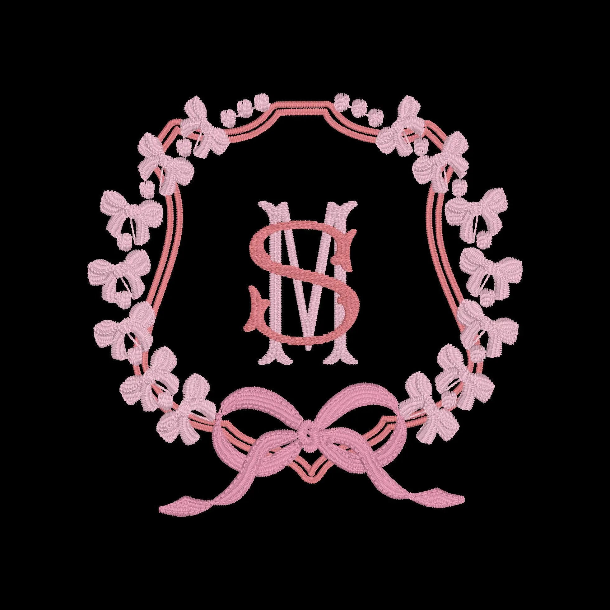 Coquette Embroidery File: Bow Wreath Monogram Frame (Digital Download)