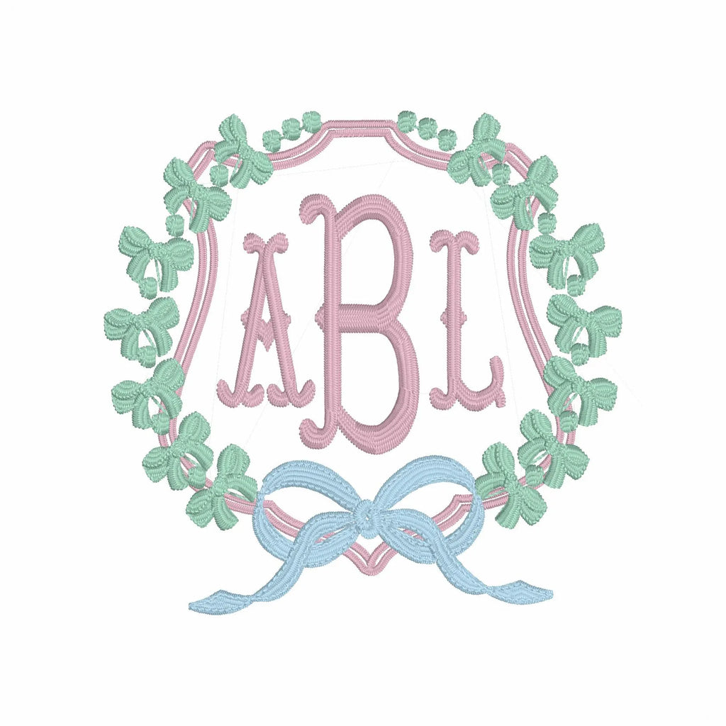 Coquette Embroidery File: Bow Wreath Monogram Frame (Digital Download)