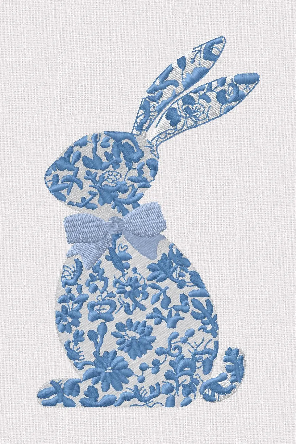 Chinoiserie Bunny Embroidery Design: 9 Stitch Files, Floral Rabbit with Bow for Instant Download