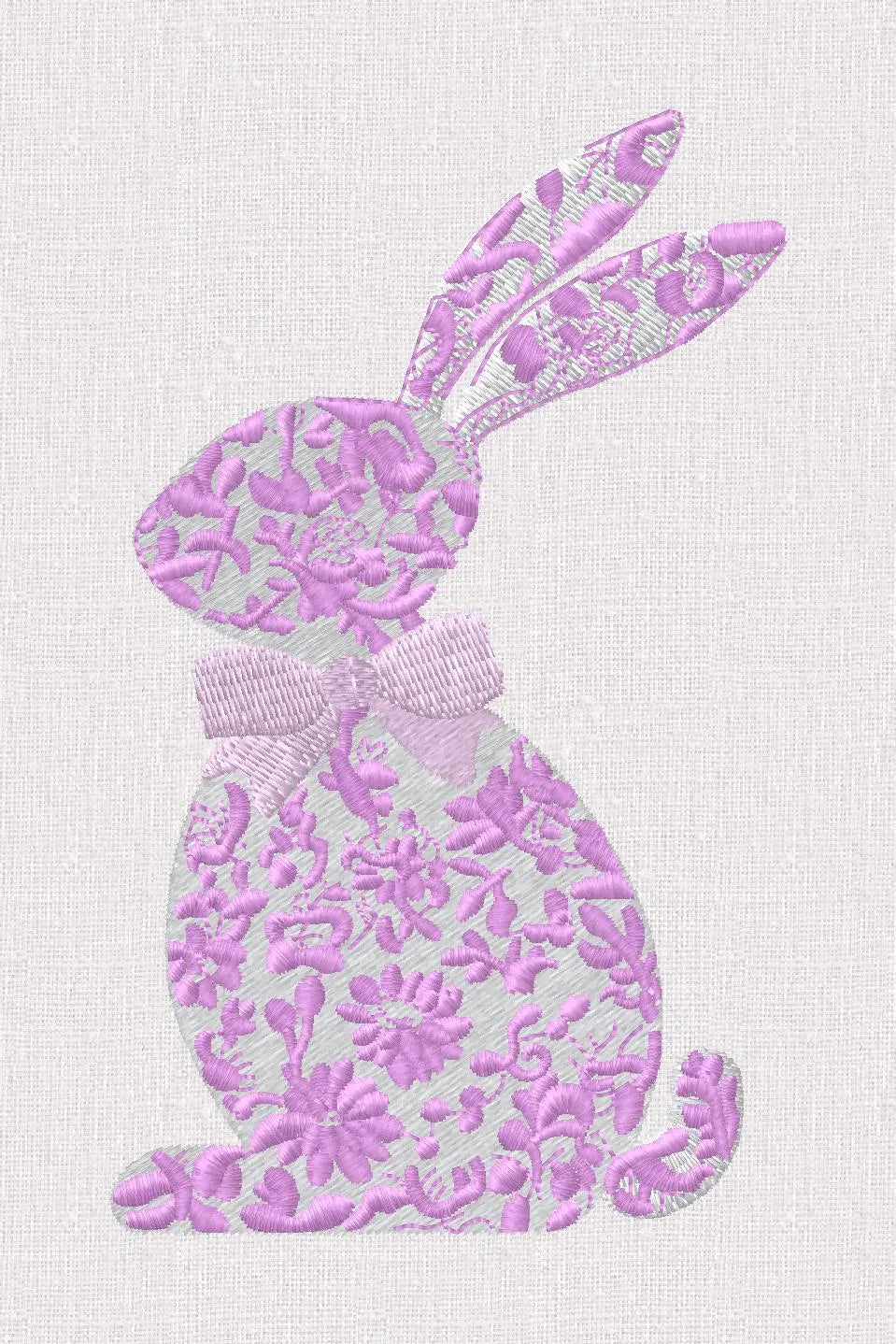 Chinoiserie Bunny Embroidery Design: 9 Stitch Files, Floral Rabbit with Bow for Instant Download
