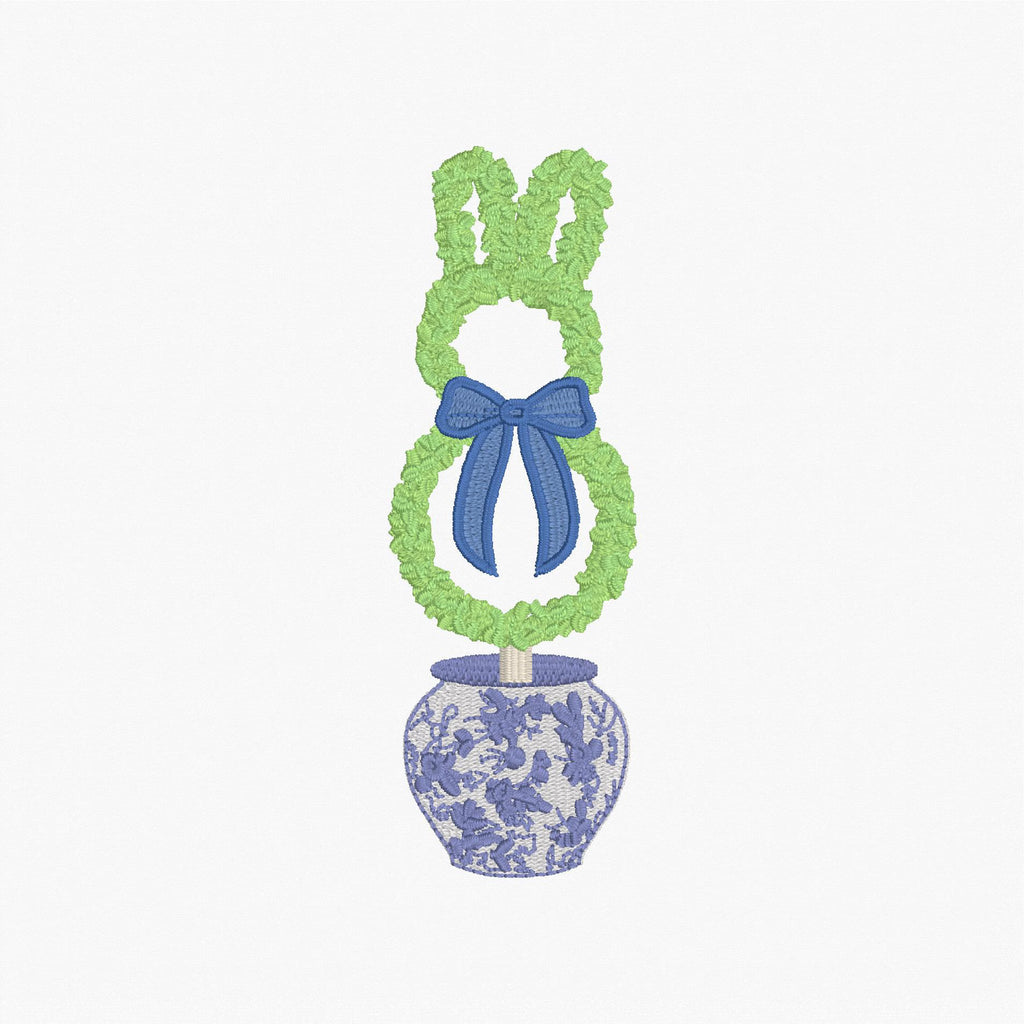 Chinoiserie Bunny Topiary Embroidery Design: 9 Stitch Files, Instant Download