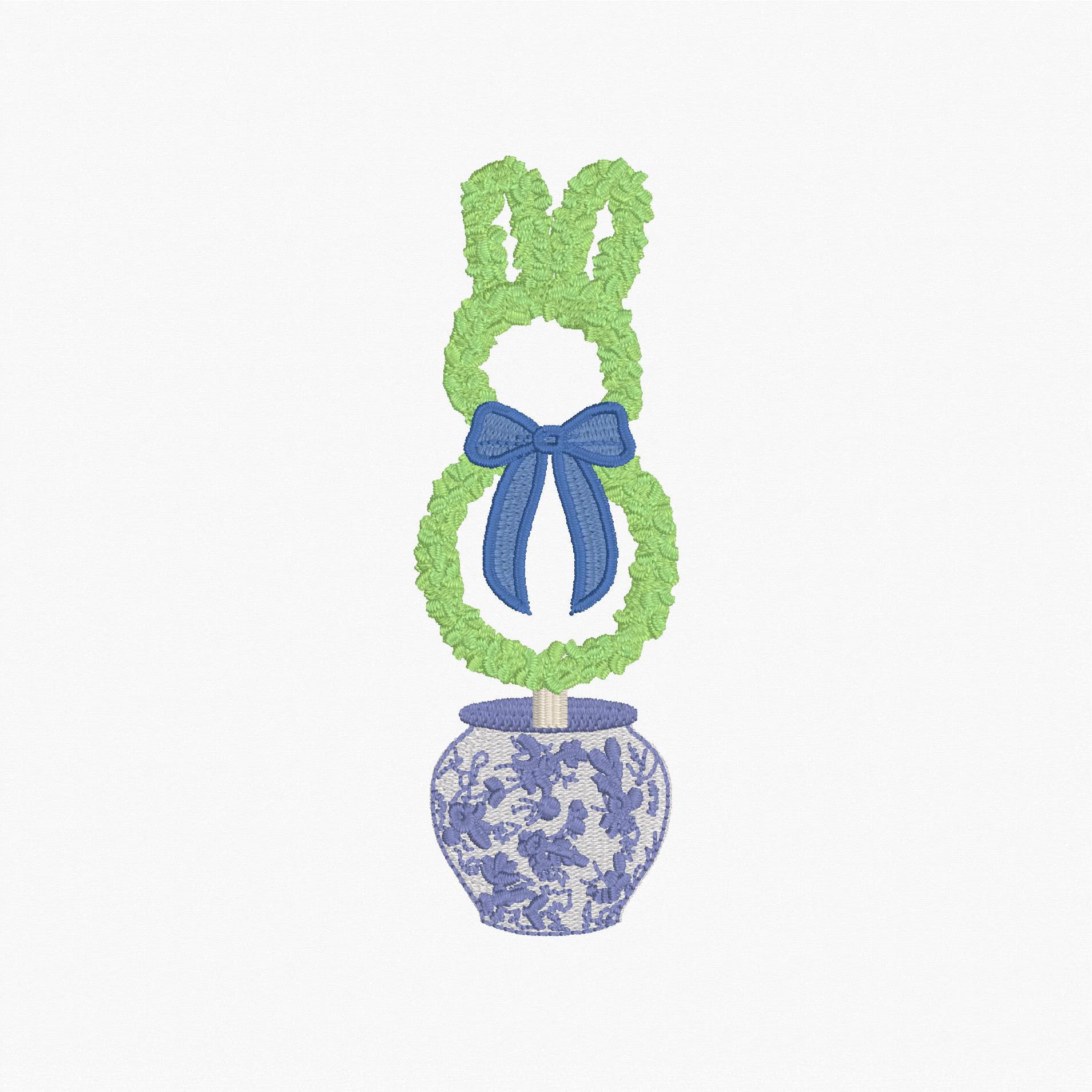 Chinoiserie Bunny Topiary Embroidery Design: 9 Stitch Files, Instant Download